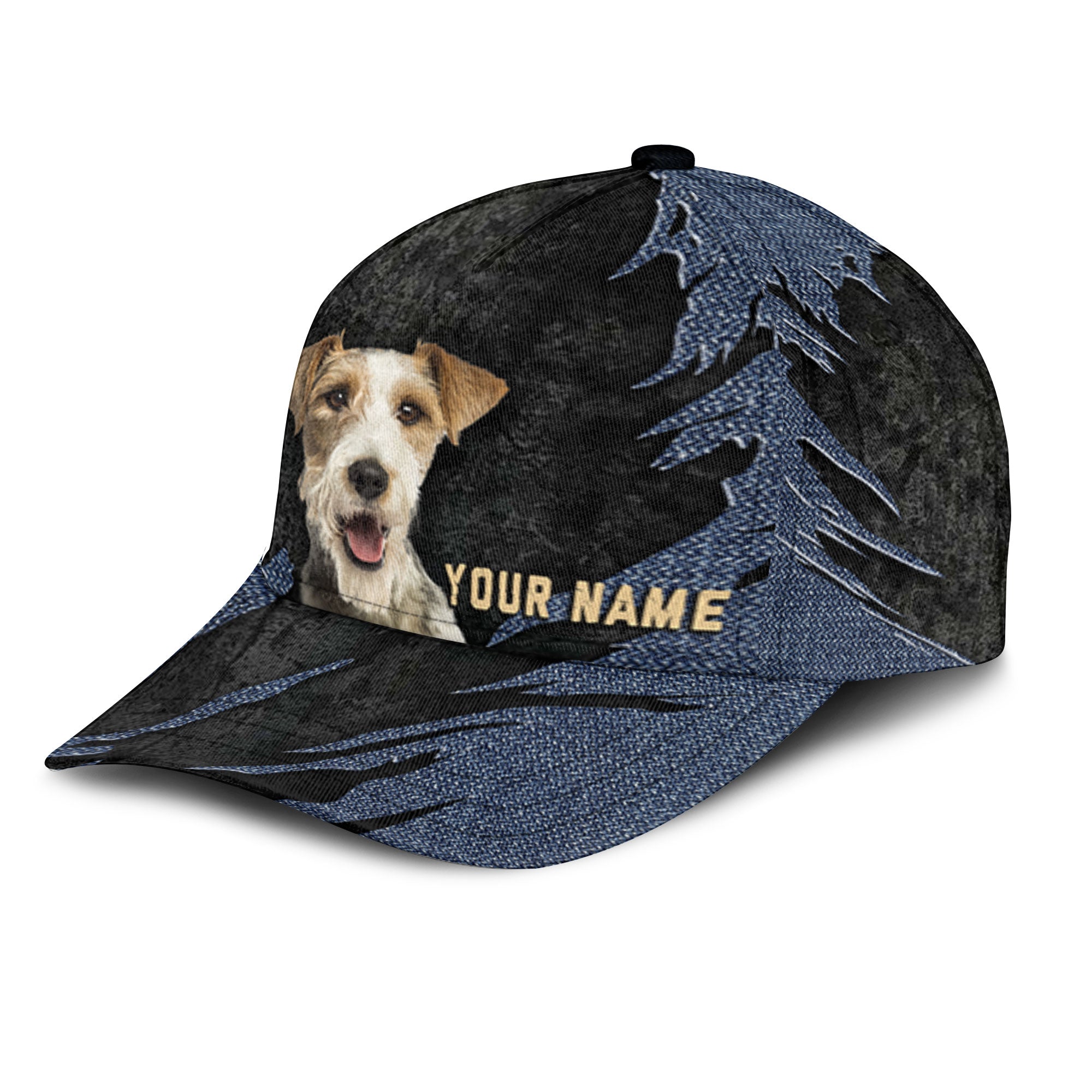 Fox Terrier - Jean Background Custom Name Cap
