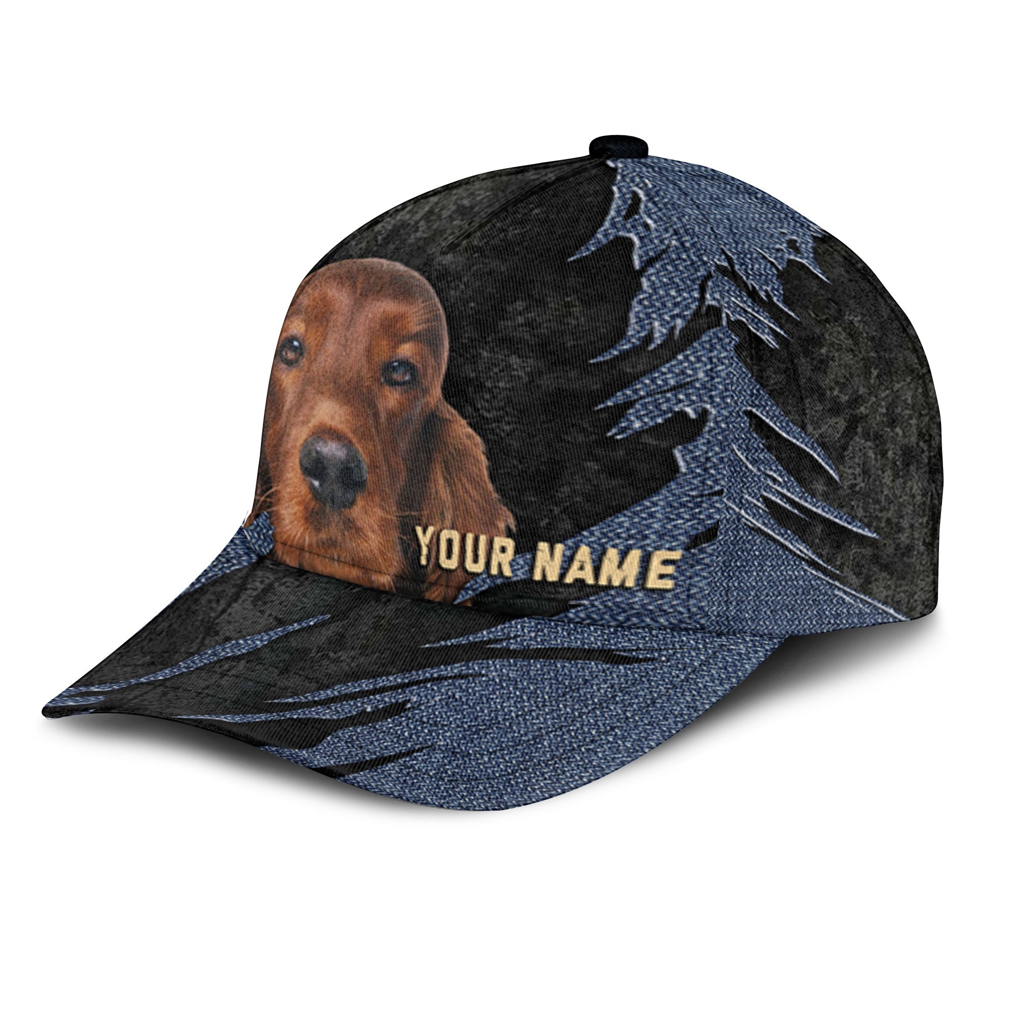 Irish Setter - Jean Background Custom Name Cap