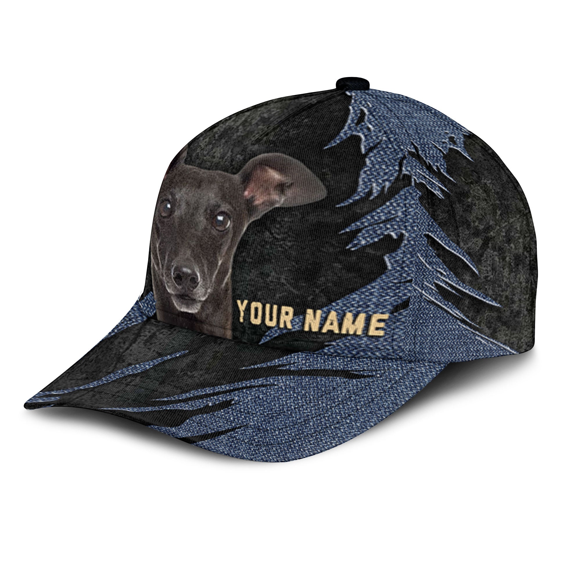 Italian Greyhound - Jean Background Custom Name Cap