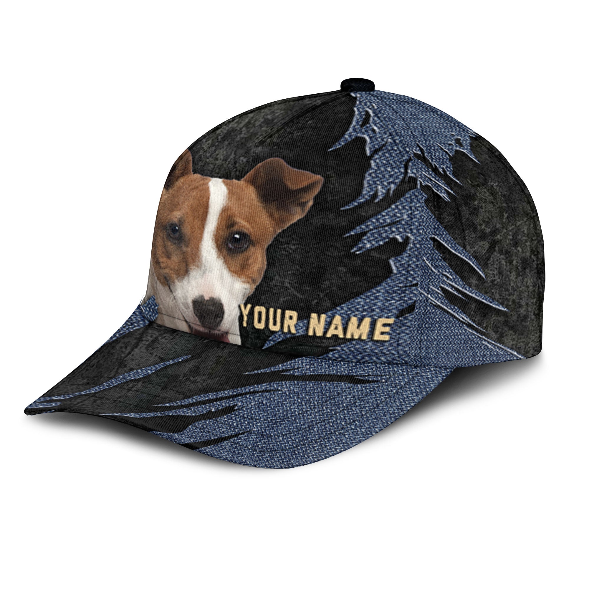 Jack Russell Terrier - Jean Background Custom Name Cap