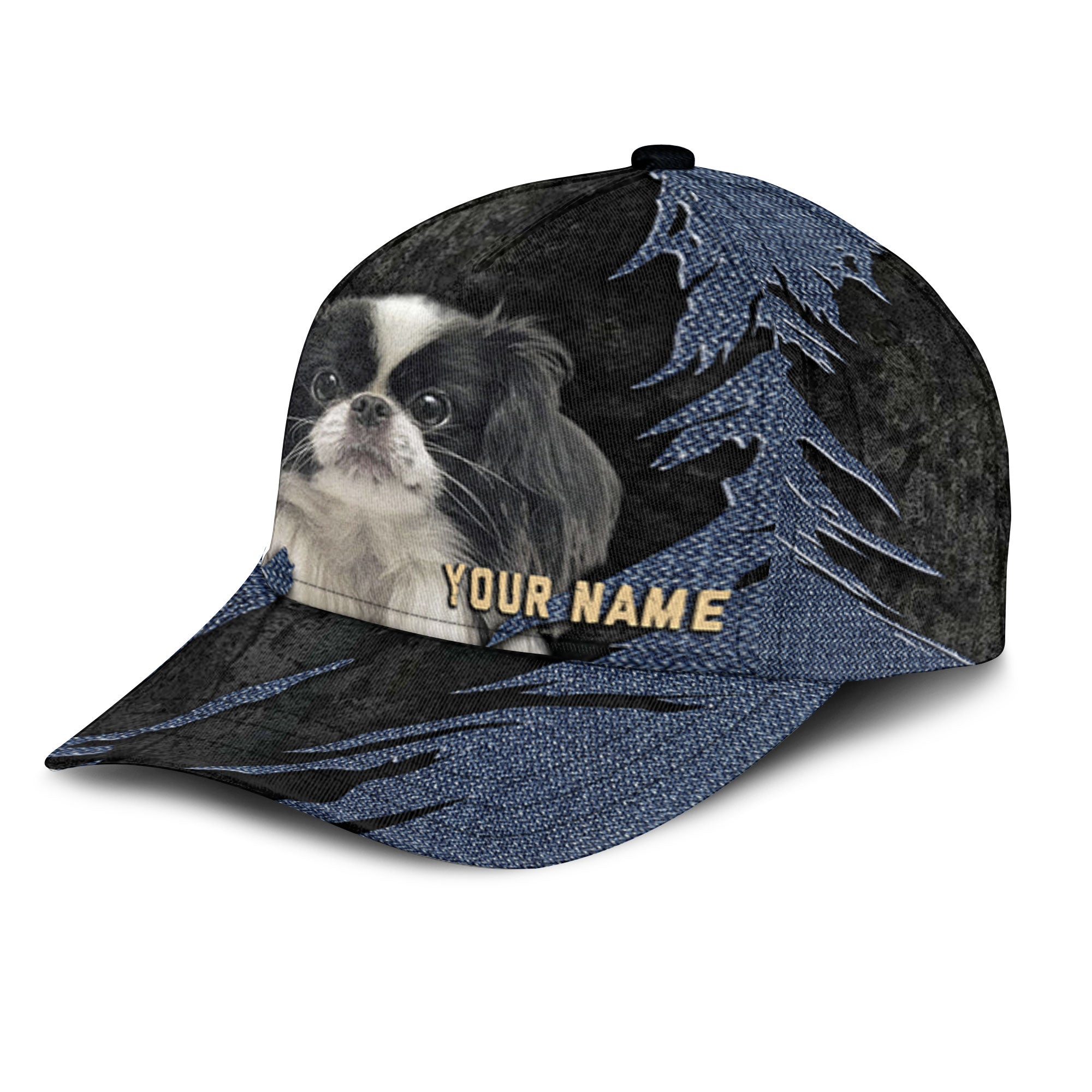 Japanese Chin - Jean Background Custom Name Cap