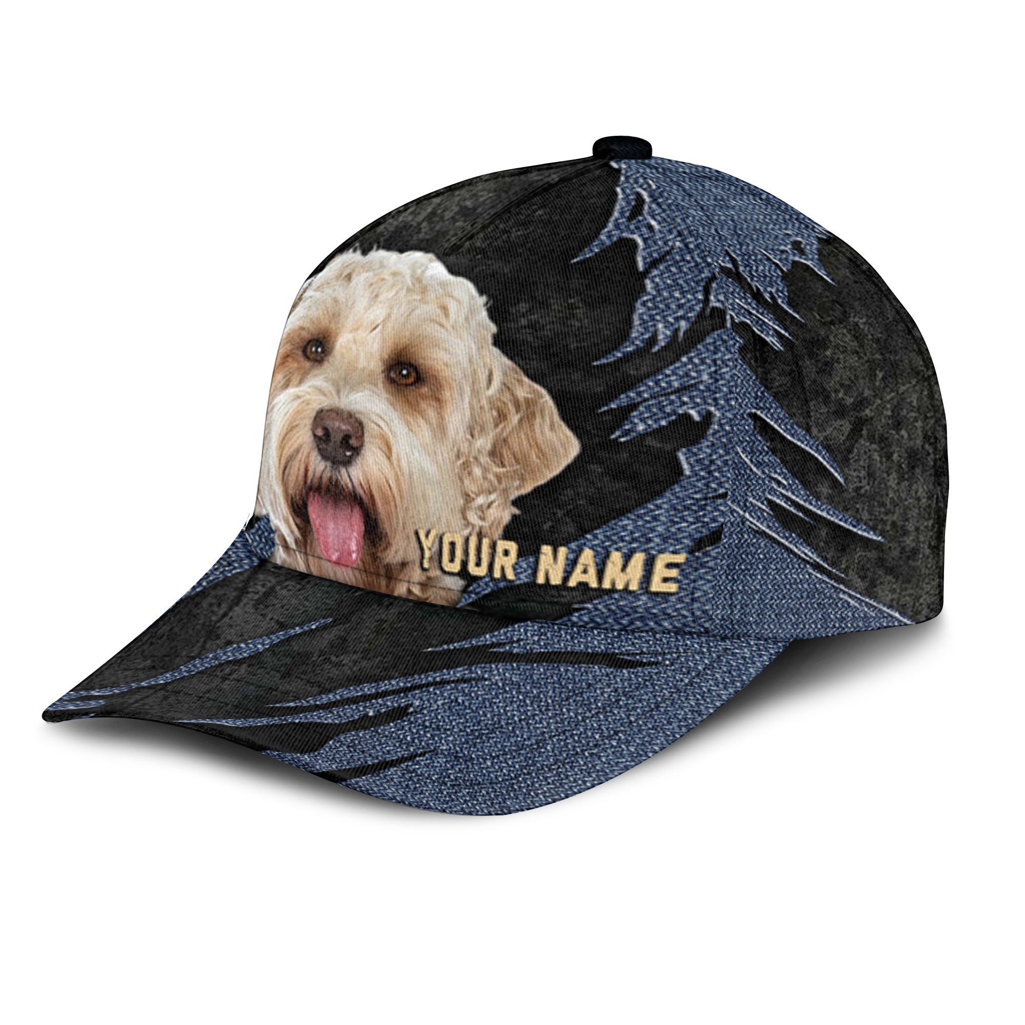 Labradoodle - Jean Background Custom Name Cap