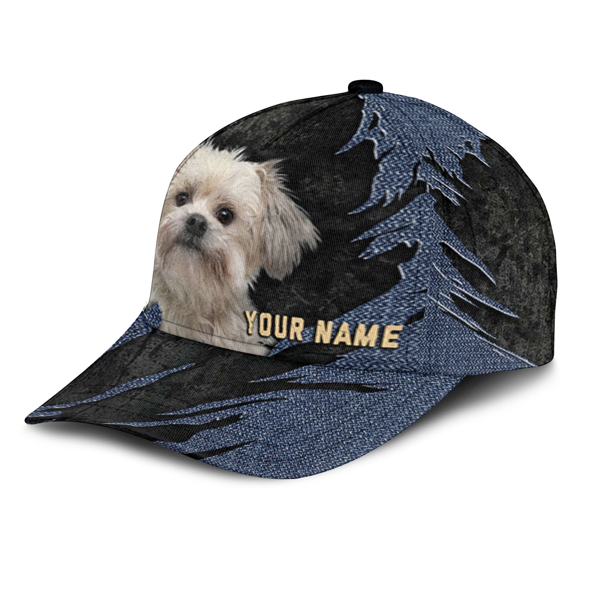 Little Lion Dog - Jean Background Custom Name Cap