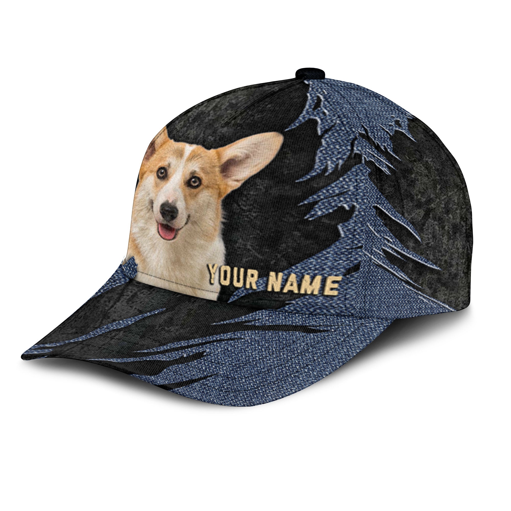Pembroke Welsh Corgi - Jean Background Custom Name Cap