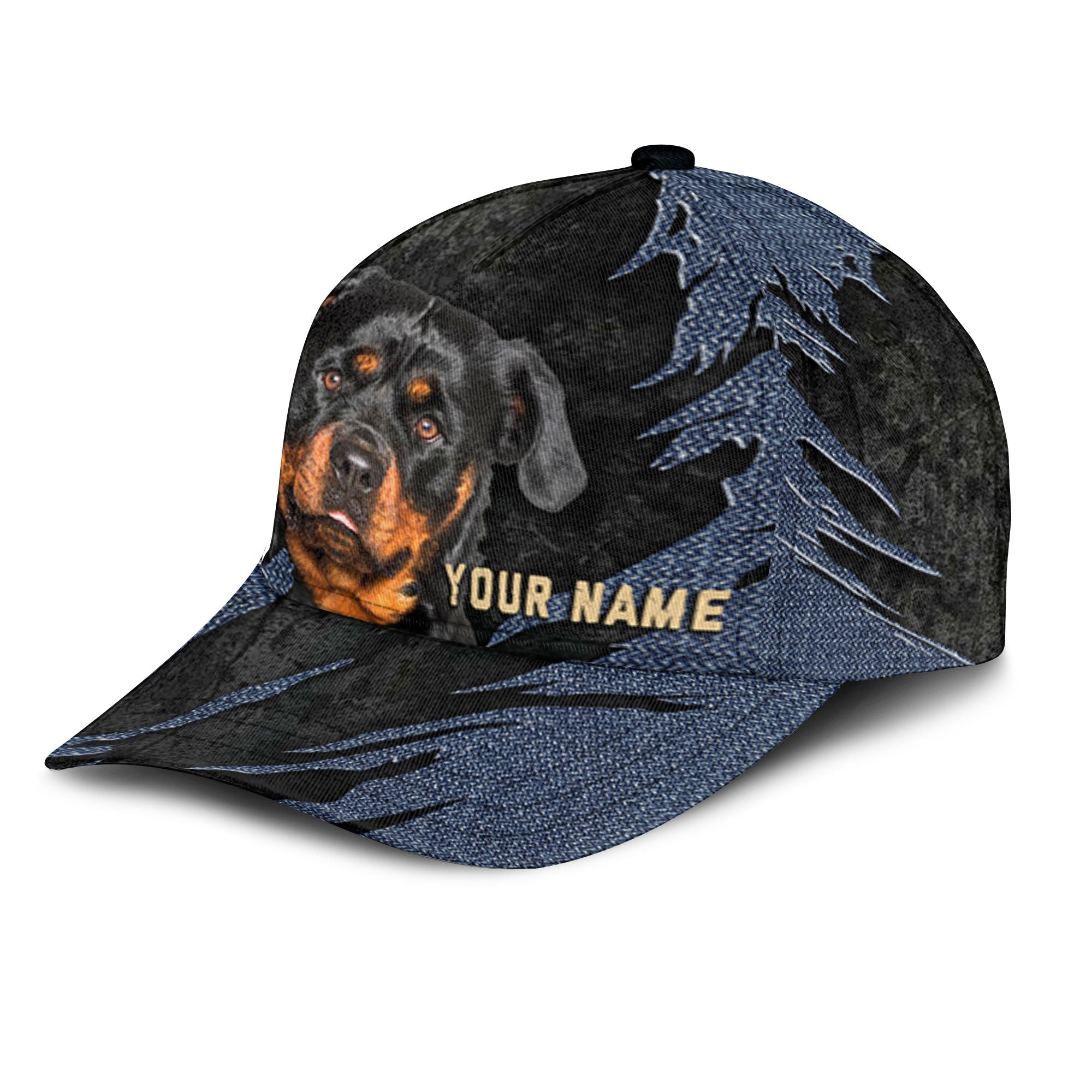 Rottweiler - Jean Background Custom Name Cap