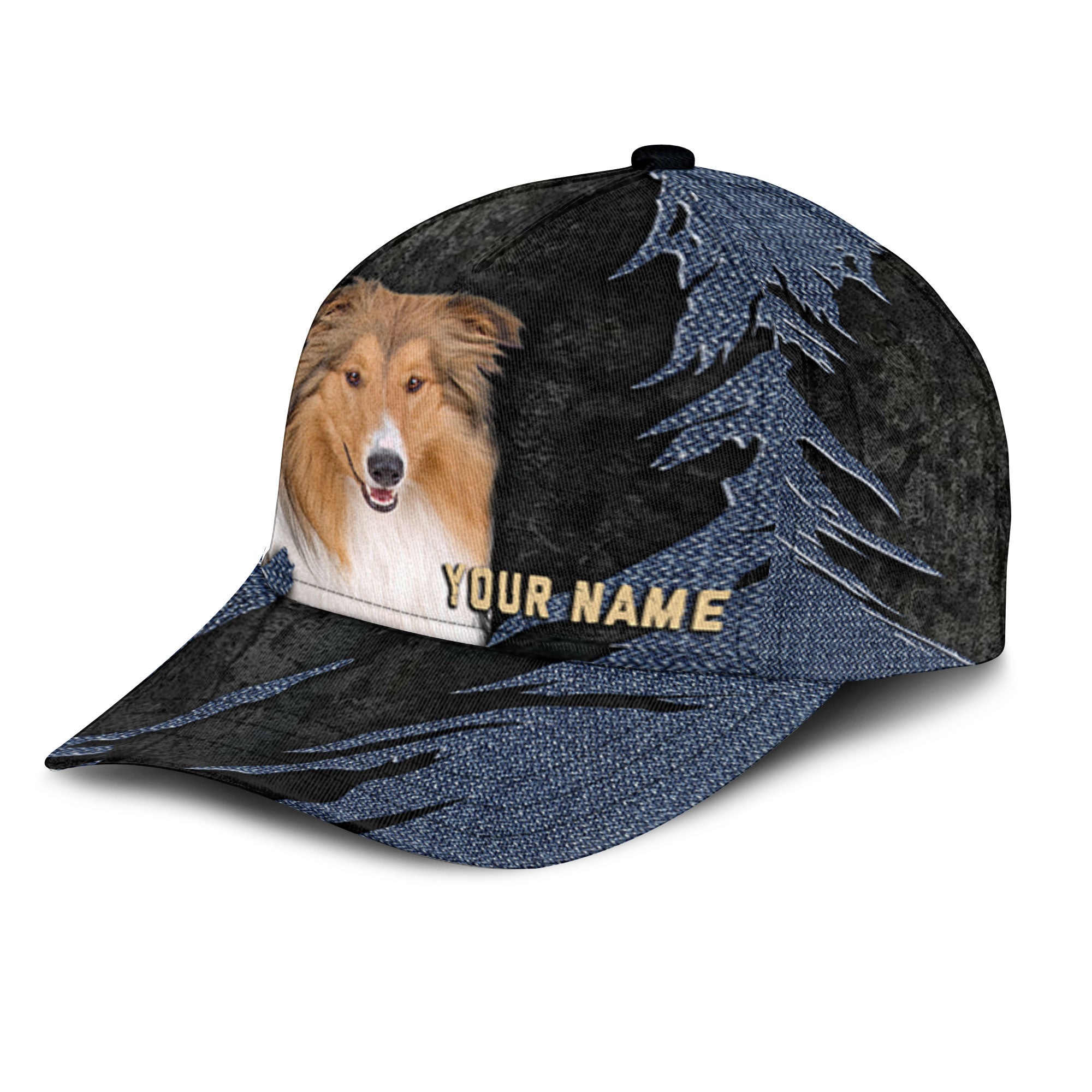 Rough Collie - Jean Background Custom Name Cap