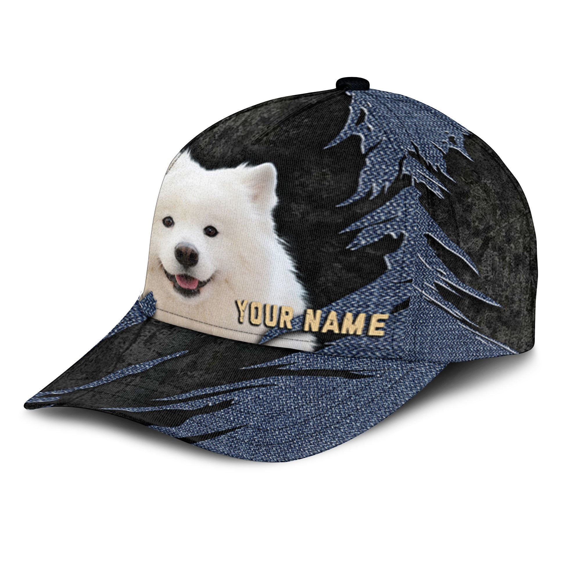 Samoyed - Jean Background Custom Name Cap