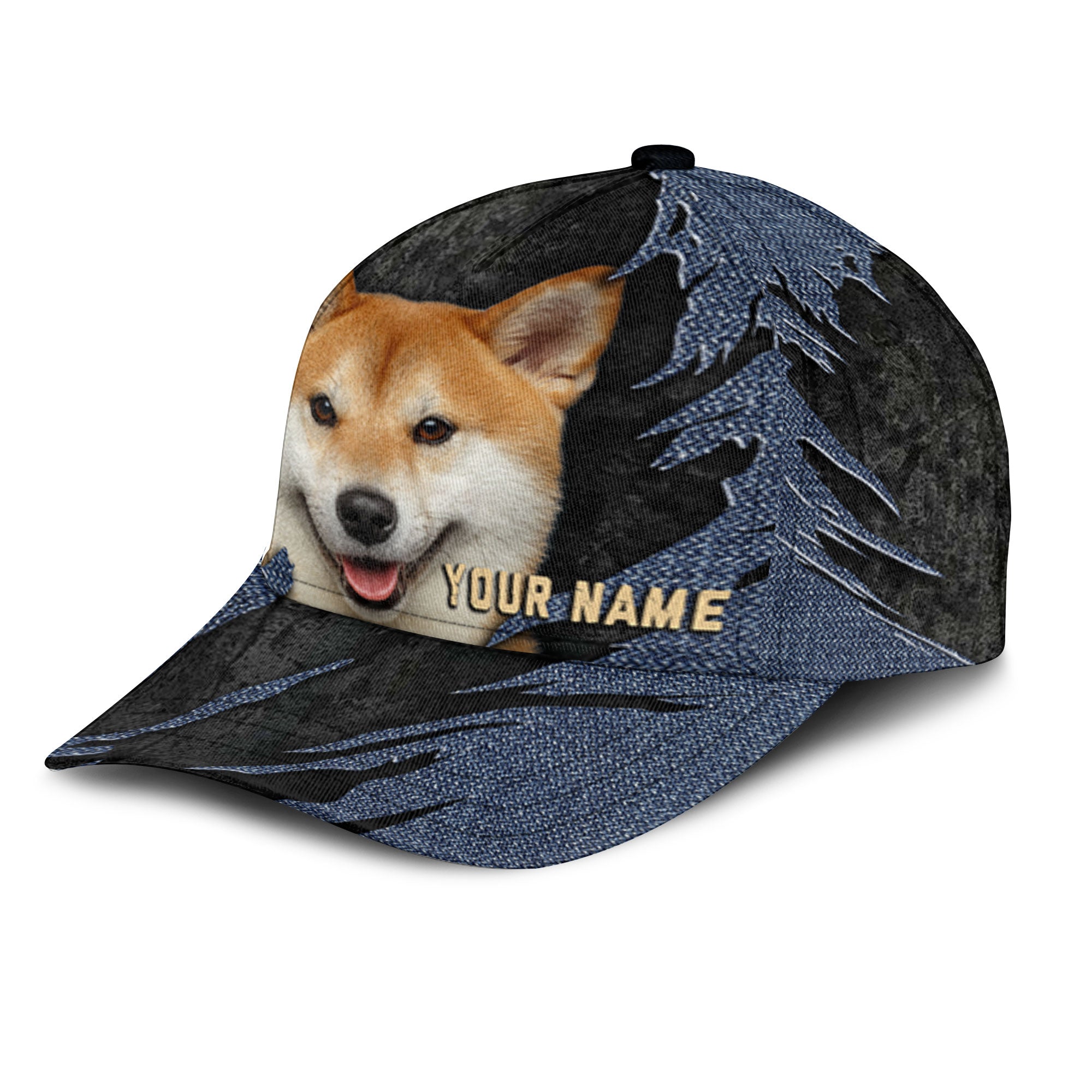 Shiba Inu - Jean Background Custom Name Cap