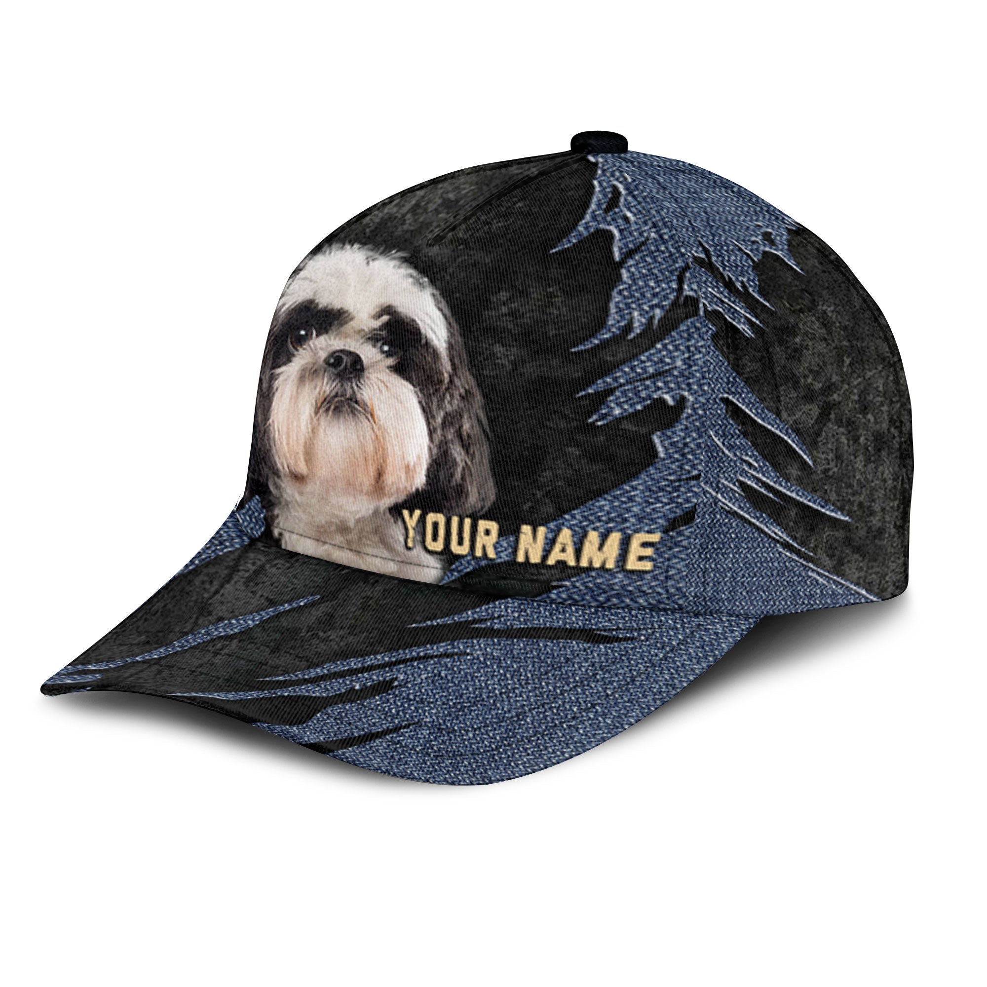 Shih Poo - Jean Background Custom Name Cap