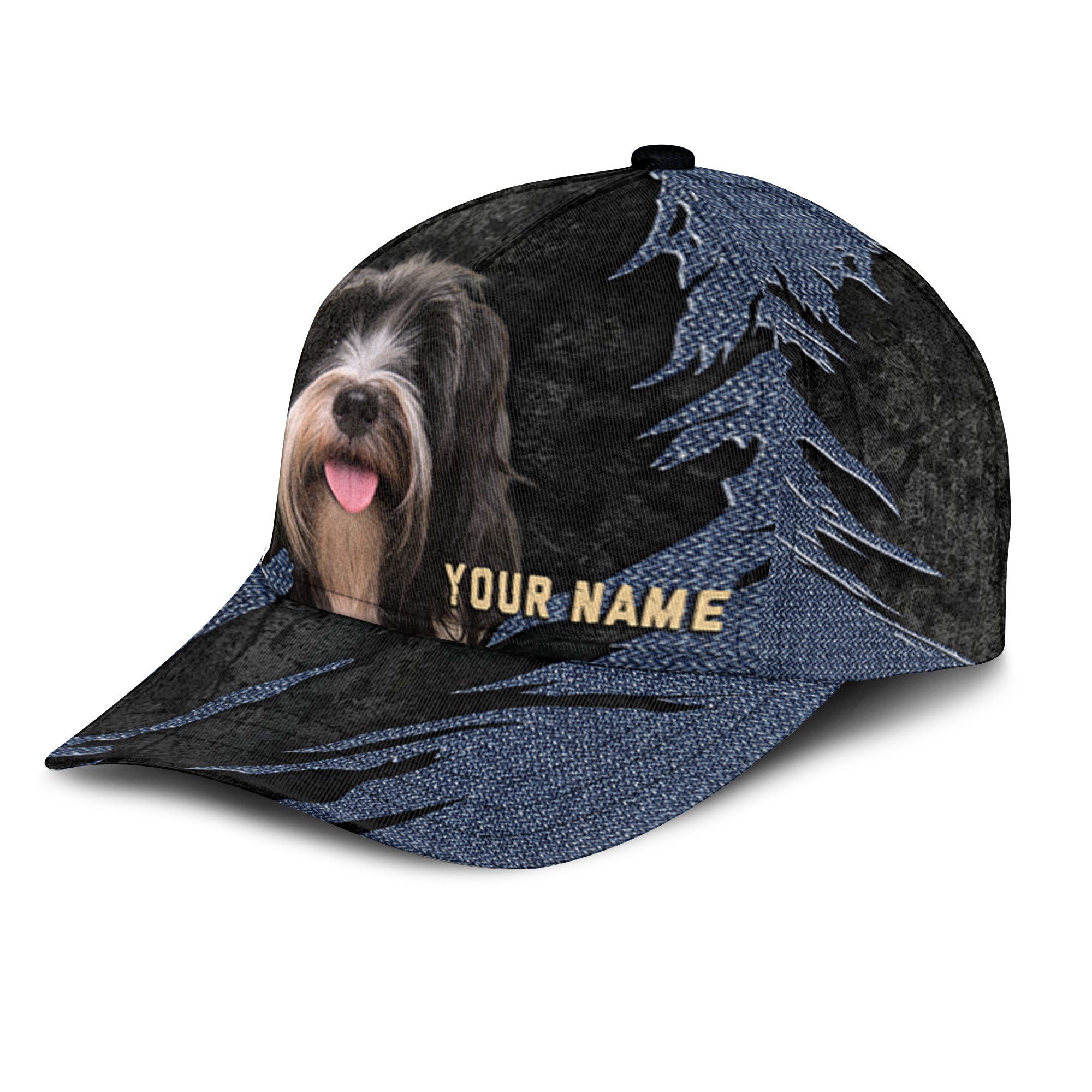Tibetan Terrier - Jean Background Custom Name Cap
