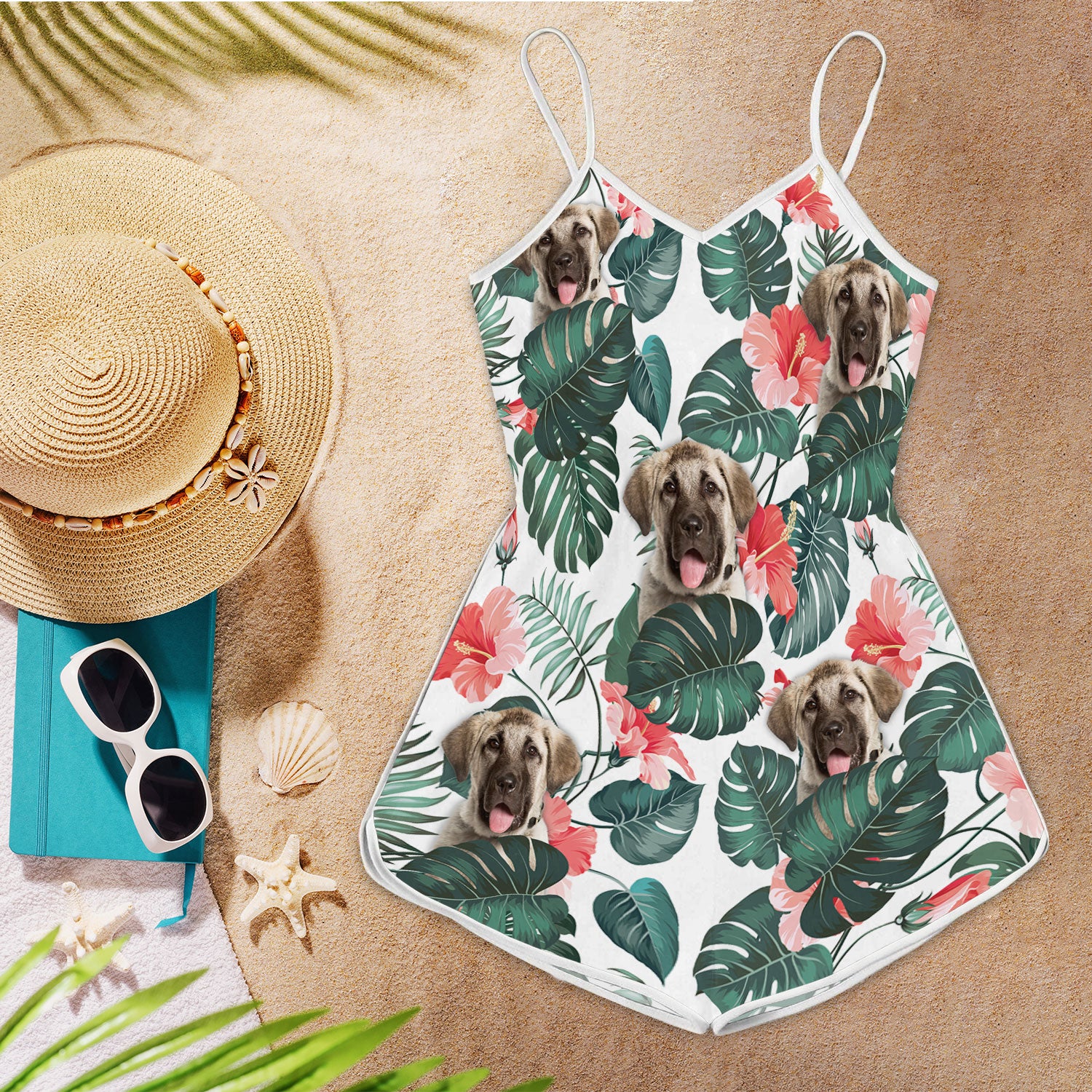 Anatolian Shepherd Tropical Pattern Sleeveless Romper