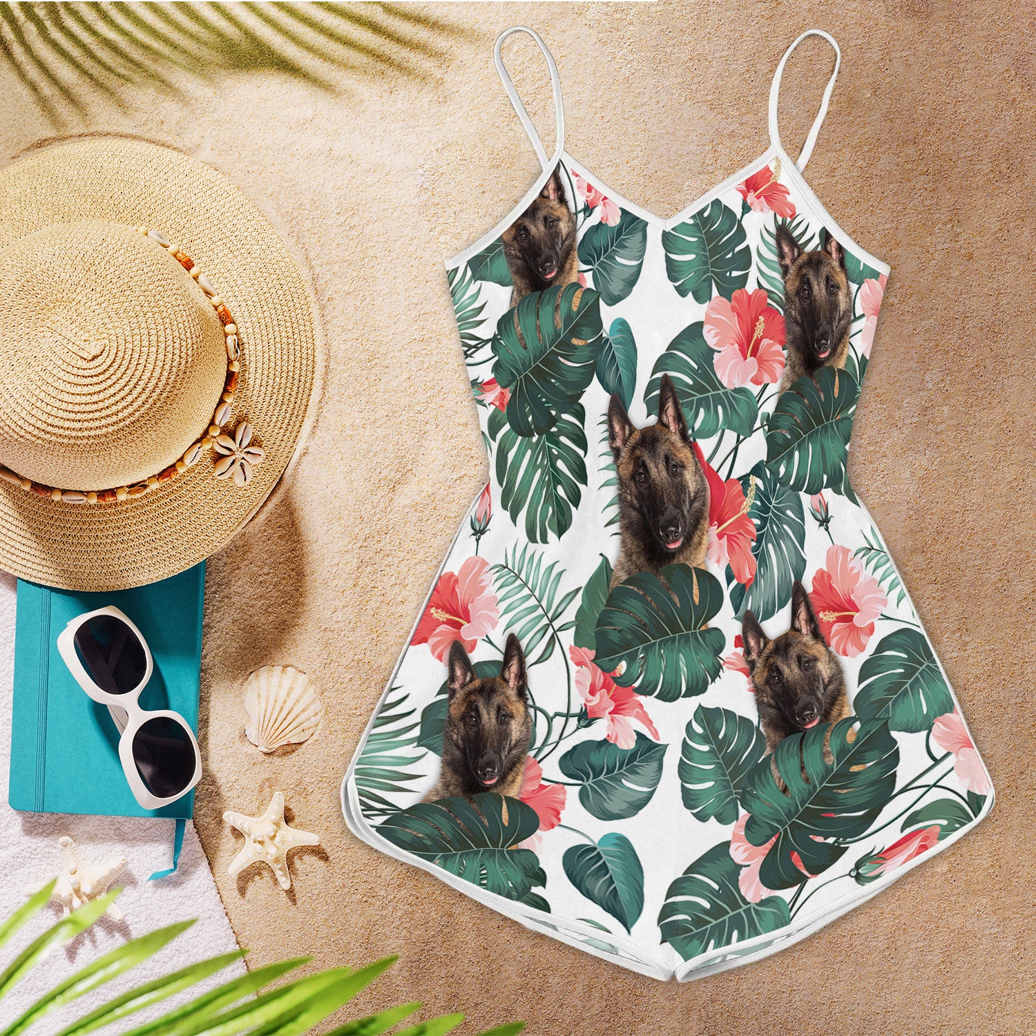 Belgain Malinois Tropical Pattern Sleeveless Romper