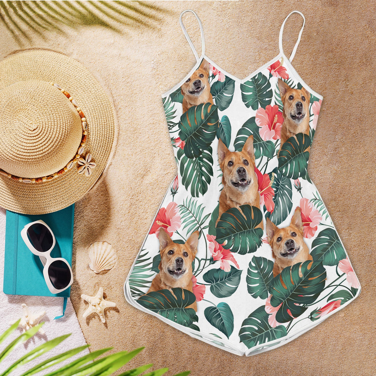 Carolina Dog Pattern Sleeveless Romper