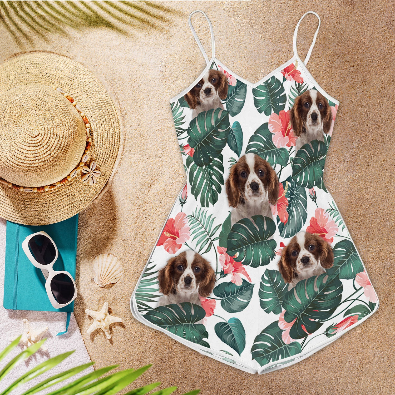 Cavalier King Charles Spaniel Dog Pattern Sleeveless Romper