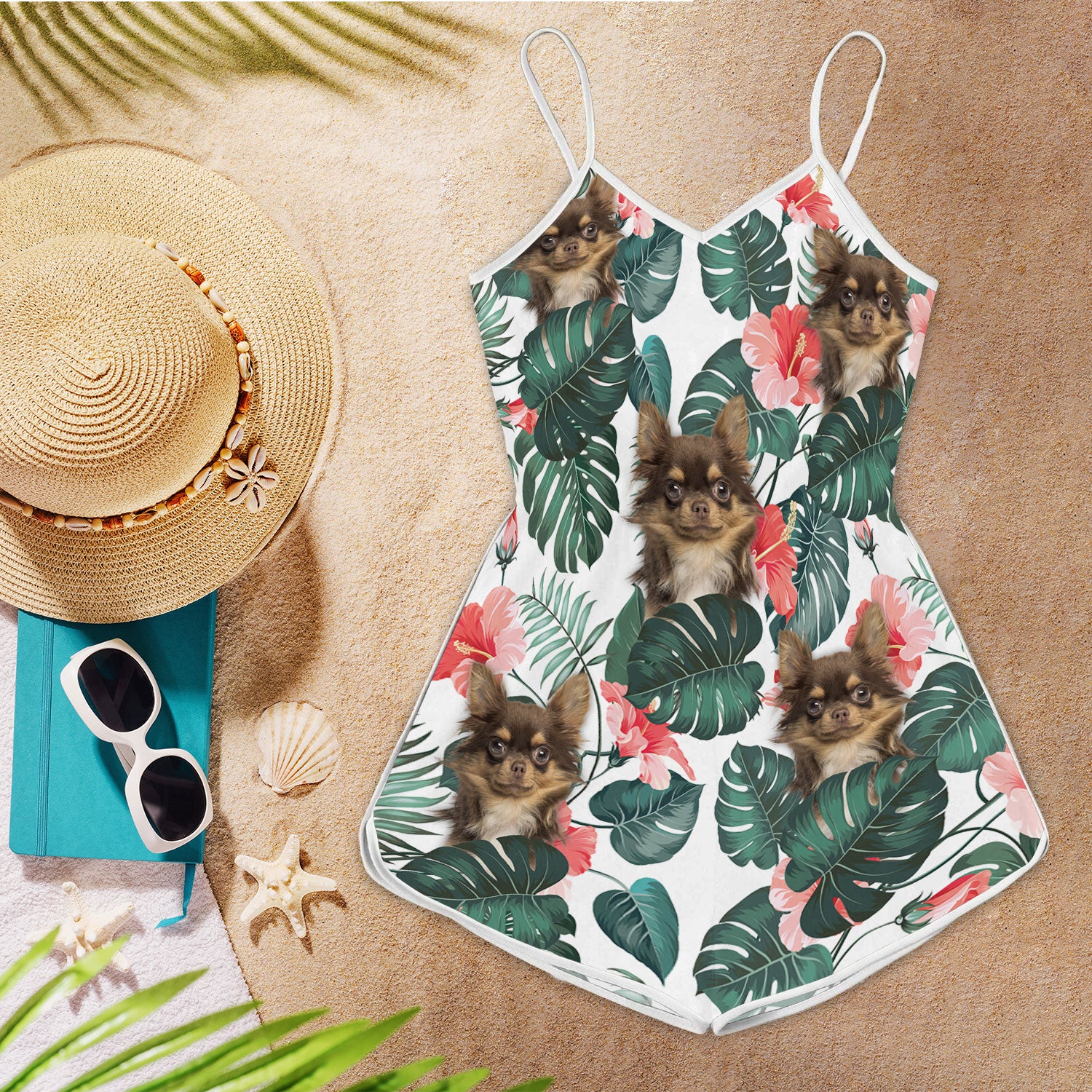 Chihuahua Dog Pattern Sleeveless Romper
