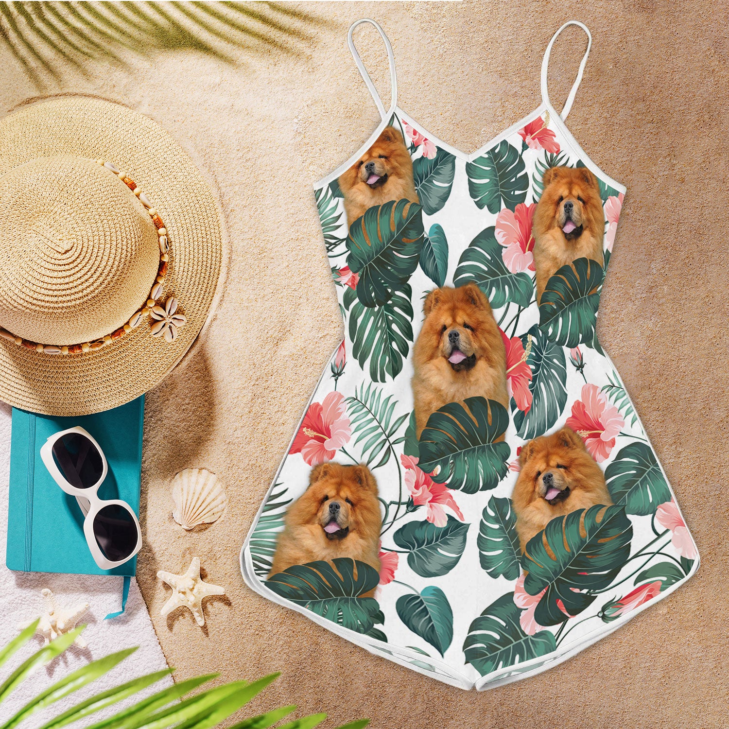 Chow Chow Pattern Sleeveless Romper