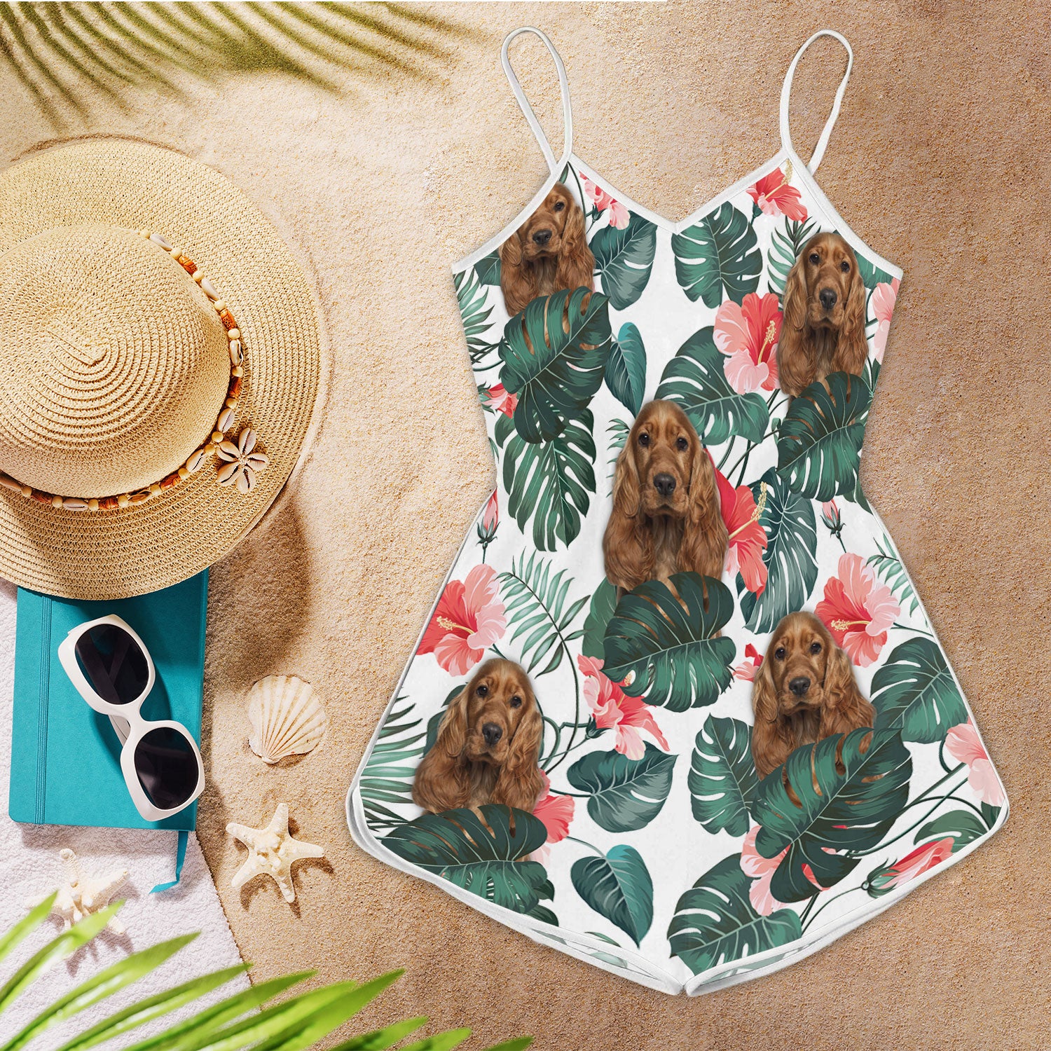 Cocker Spaniel Pattern Sleeveless Romper