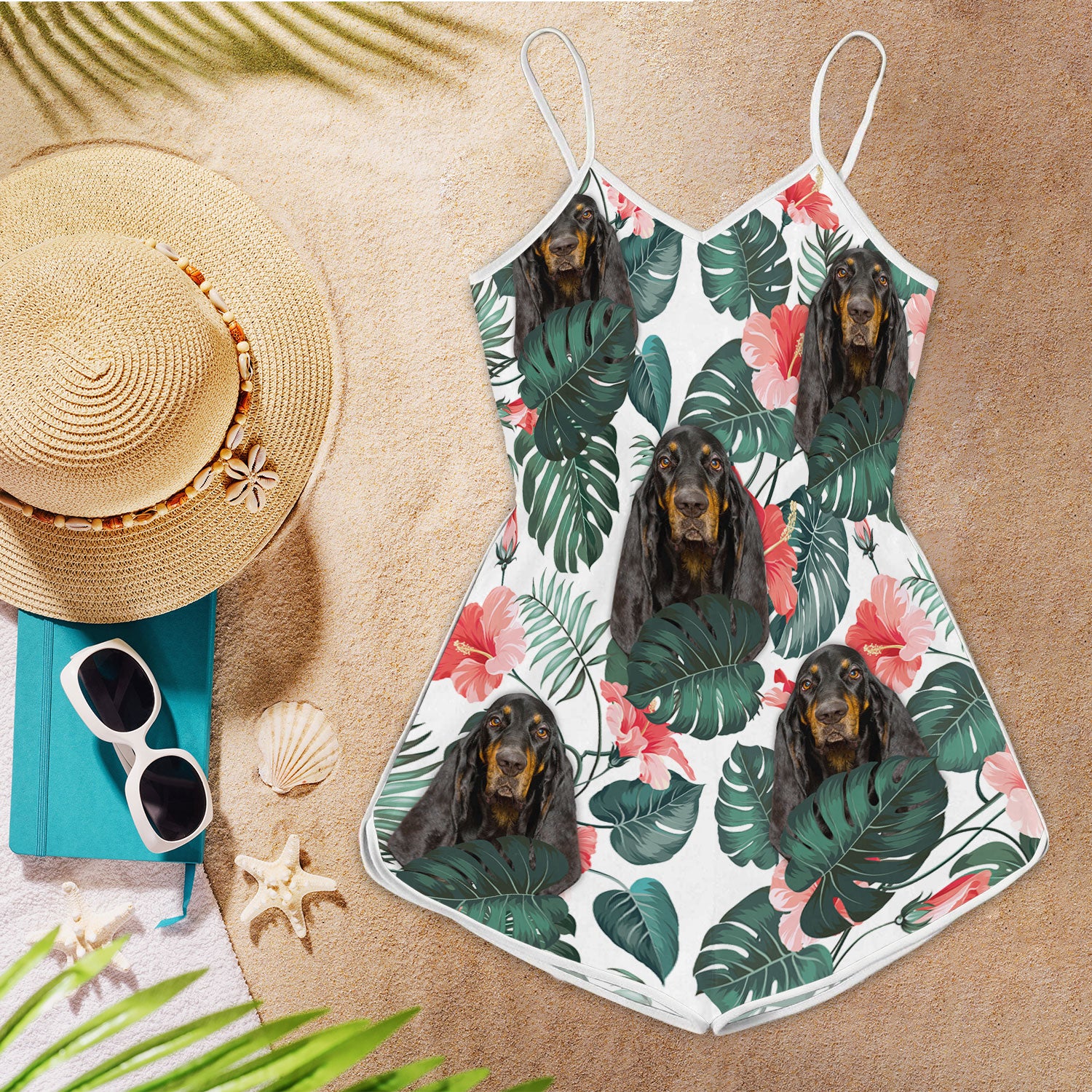 Coonhound Pattern Sleeveless Romper