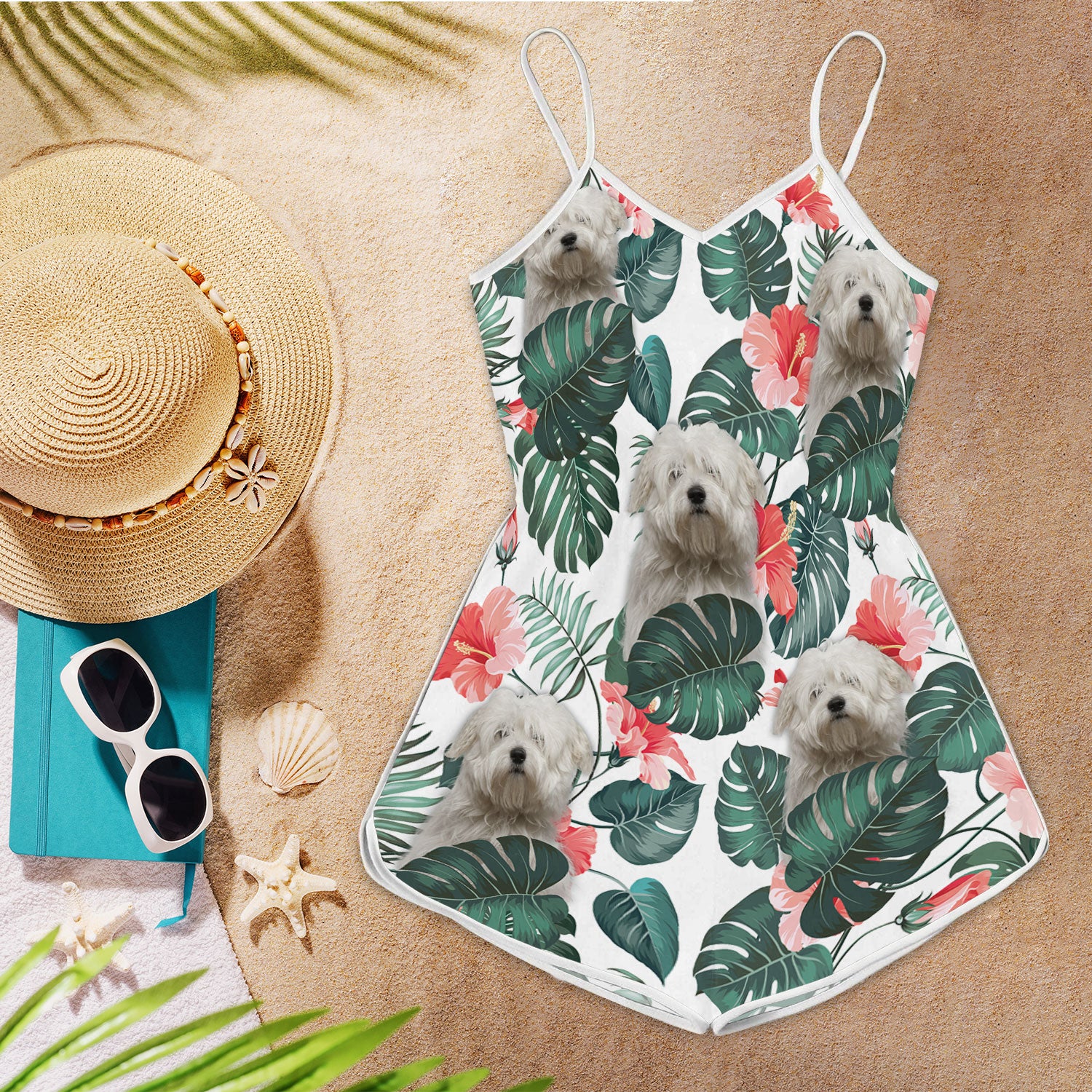 Coton de Tulear Pattern Sleeveless Romper