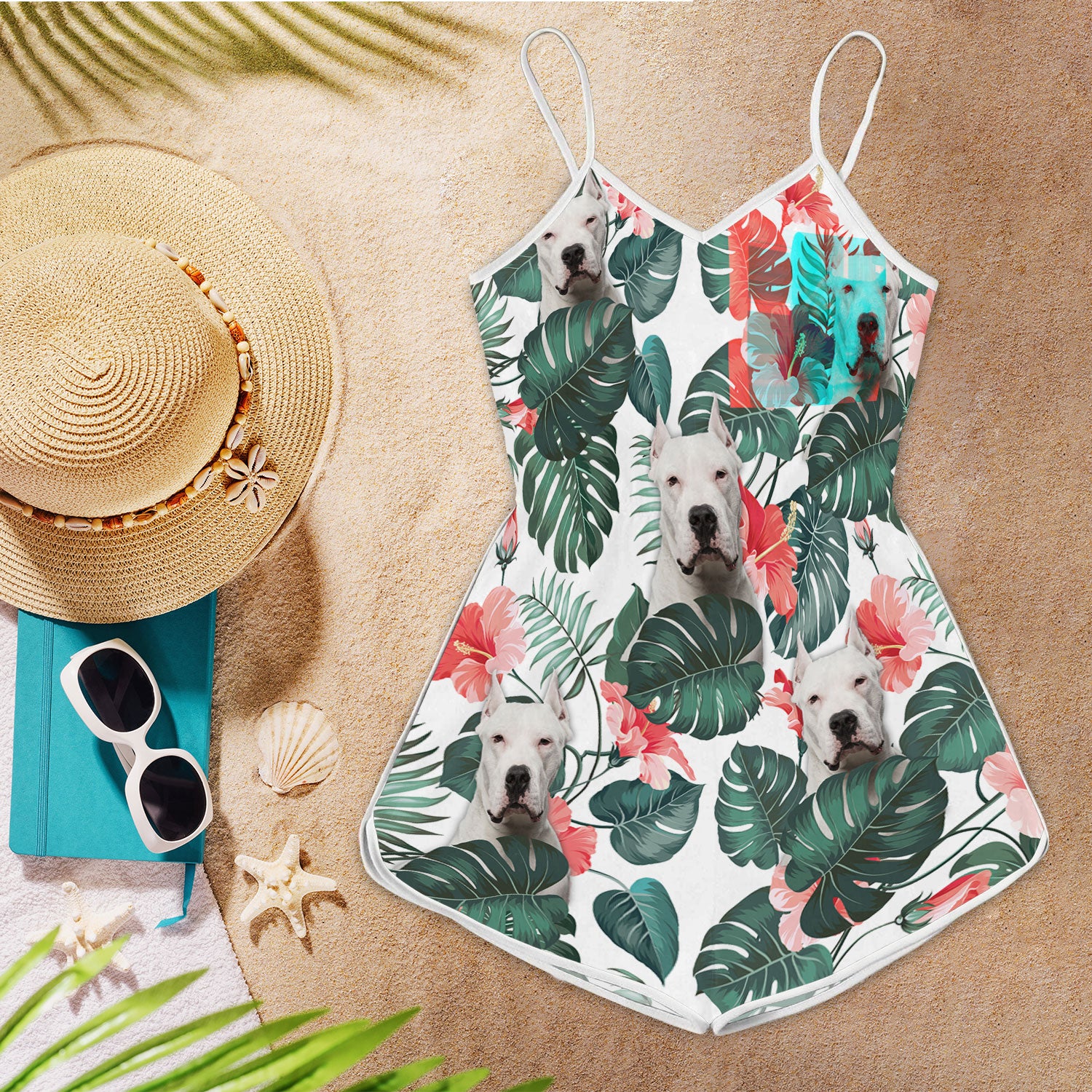 Dogo Argentino Pattern Sleeveless Romper