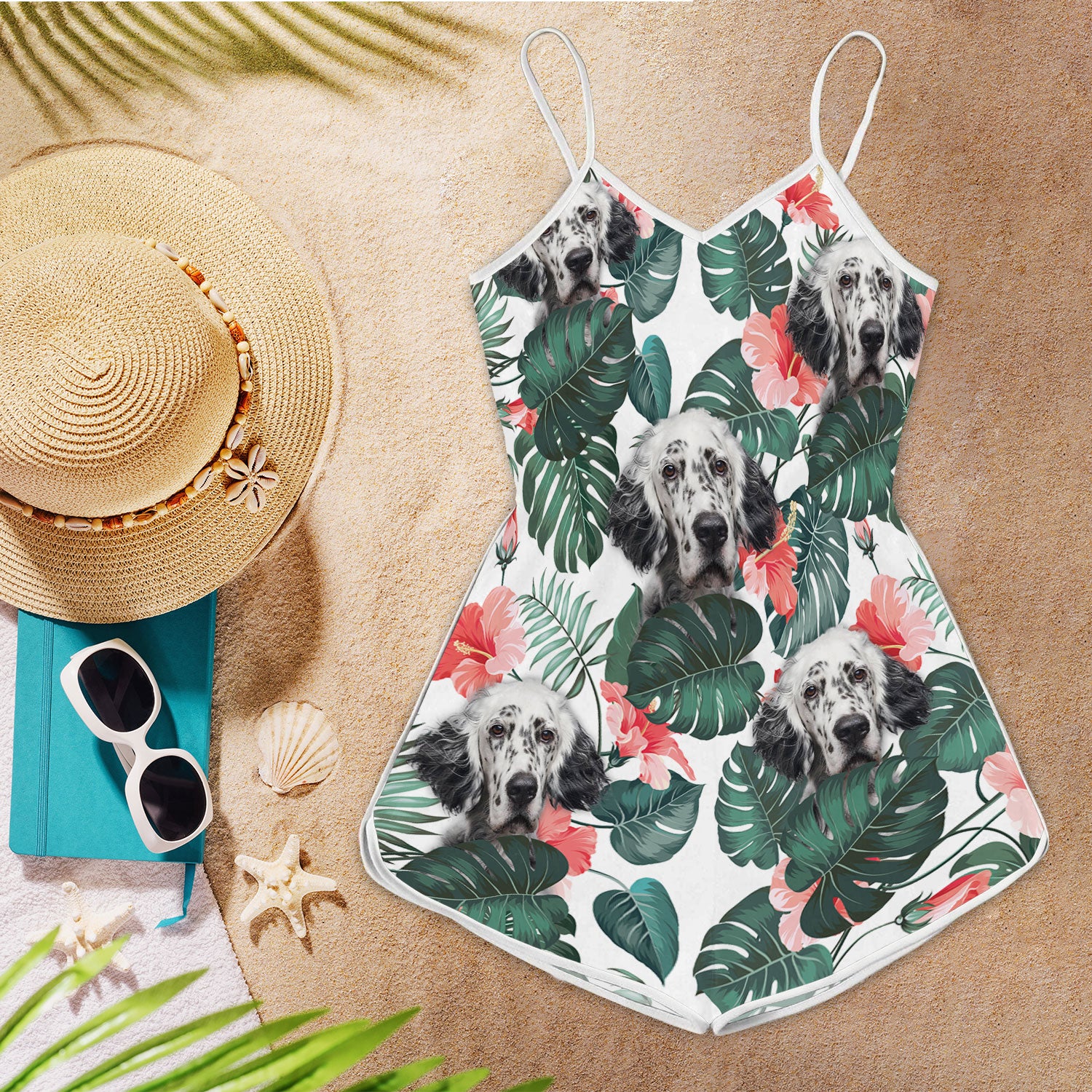 English Setter Pattern Sleeveless Romper