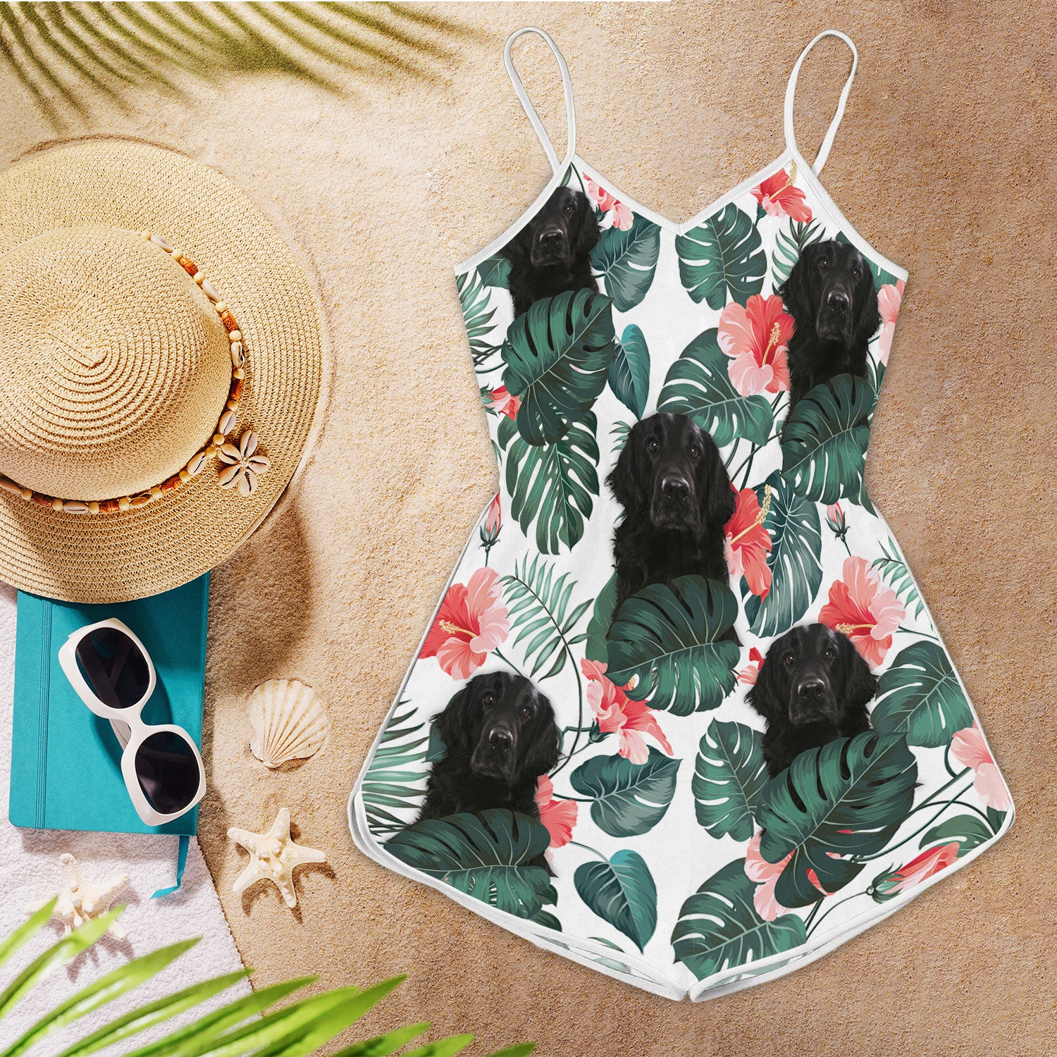 Flat Coated Retriever Pattern Sleeveless Romper