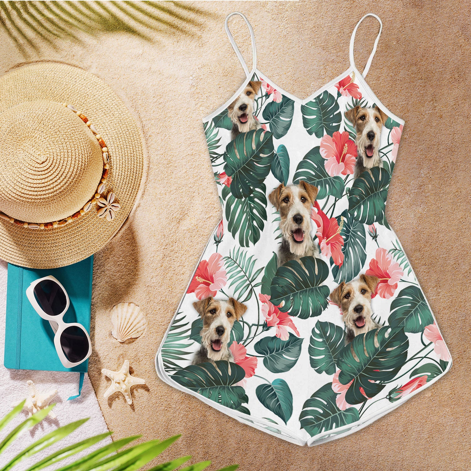 Fox Terrier Pattern Sleeveless Romper