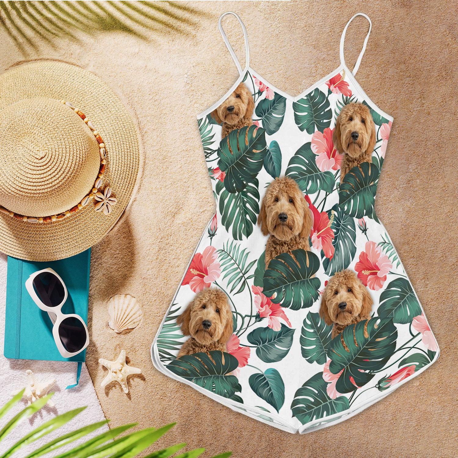 Goldendoodle Pattern Sleeveless Romper