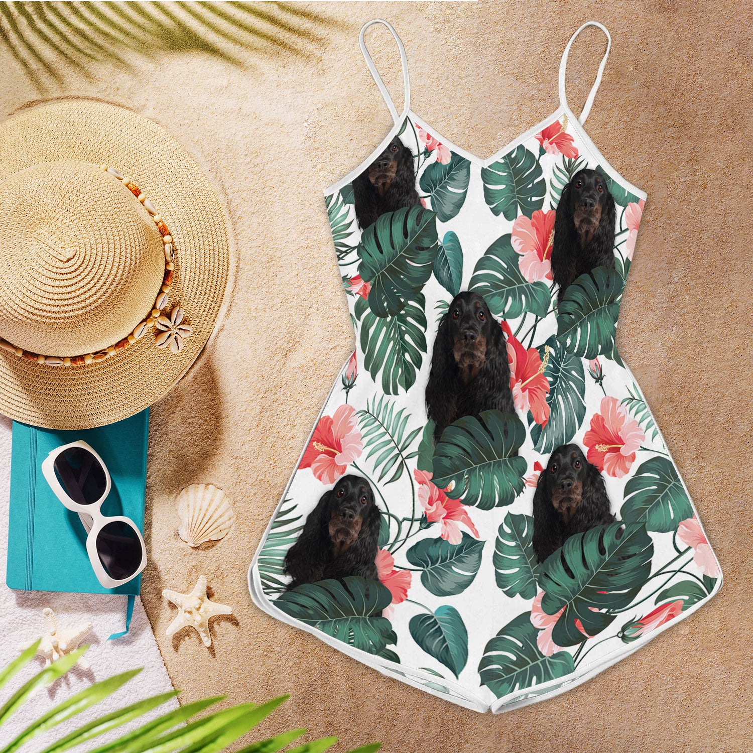 Gordon Setter Pattern Sleeveless Romper