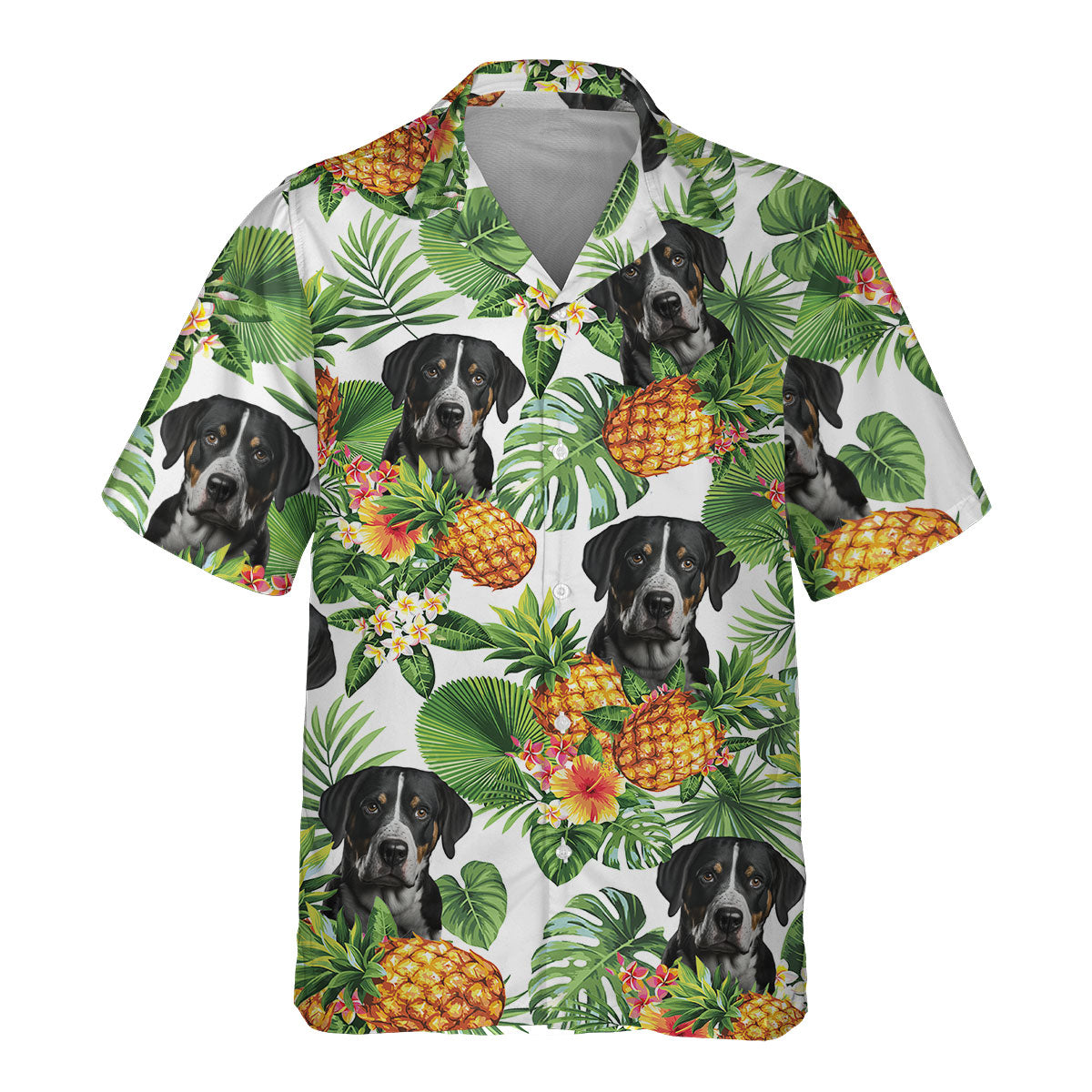 Greater Swiss Mountain Dog AI - Tropical Pattern Hawaiian Shirt