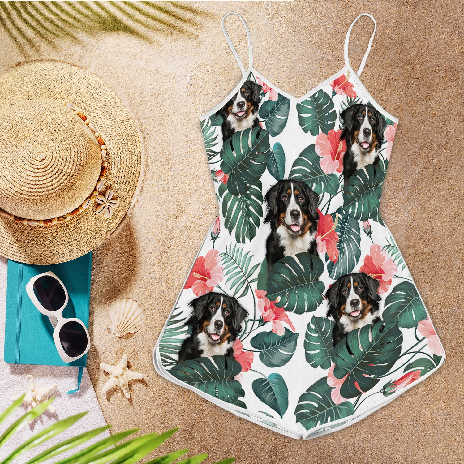 Greater Swiss Mountain Dog Pattern Sleeveless Romper