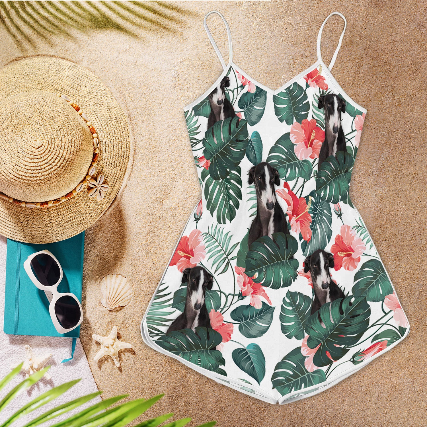 Greyhound Pattern Sleeveless Romper