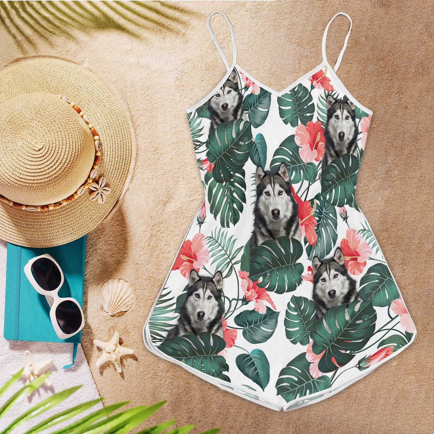 Husky Pattern Sleeveless Romper