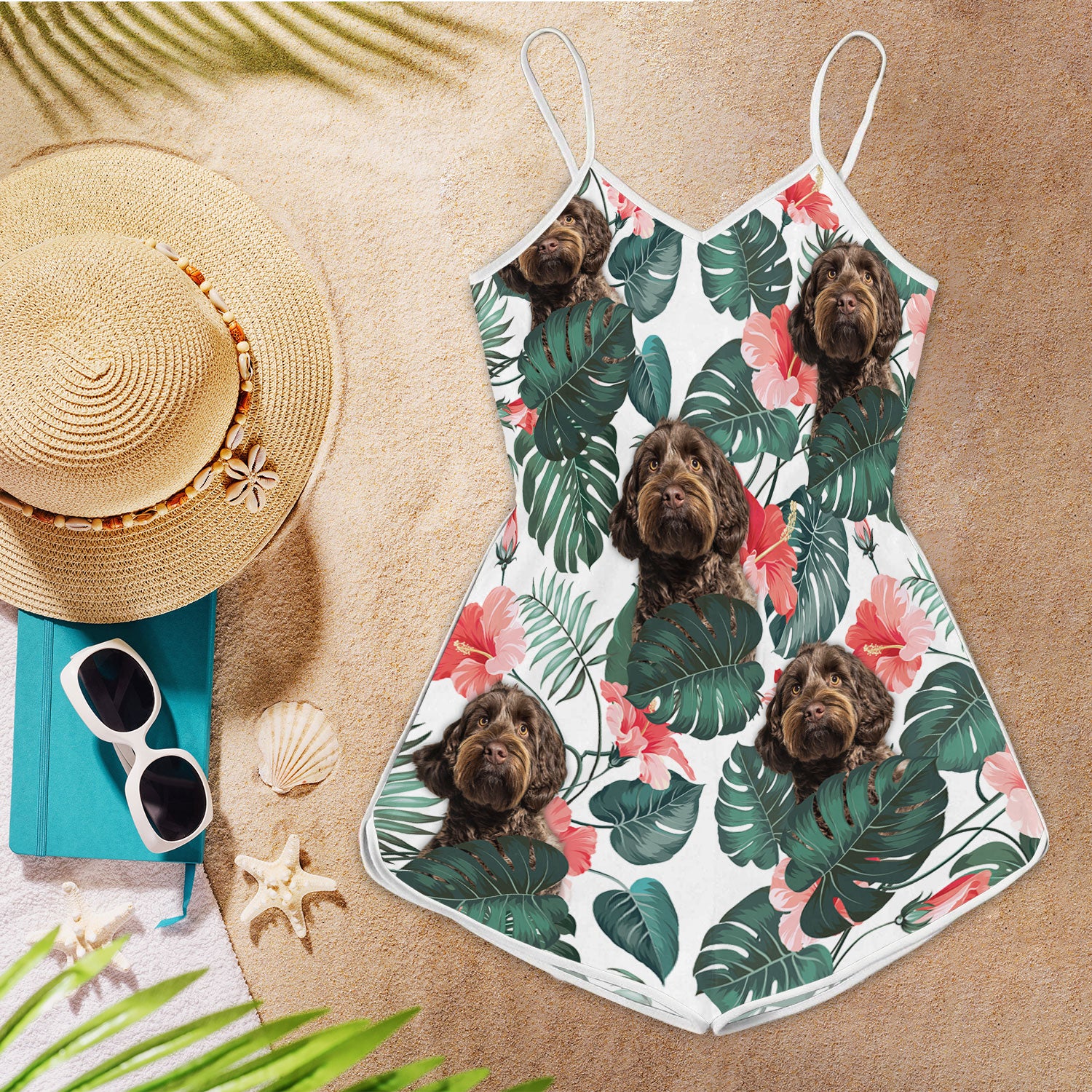 Labradoodle Pattern Sleeveless Romper