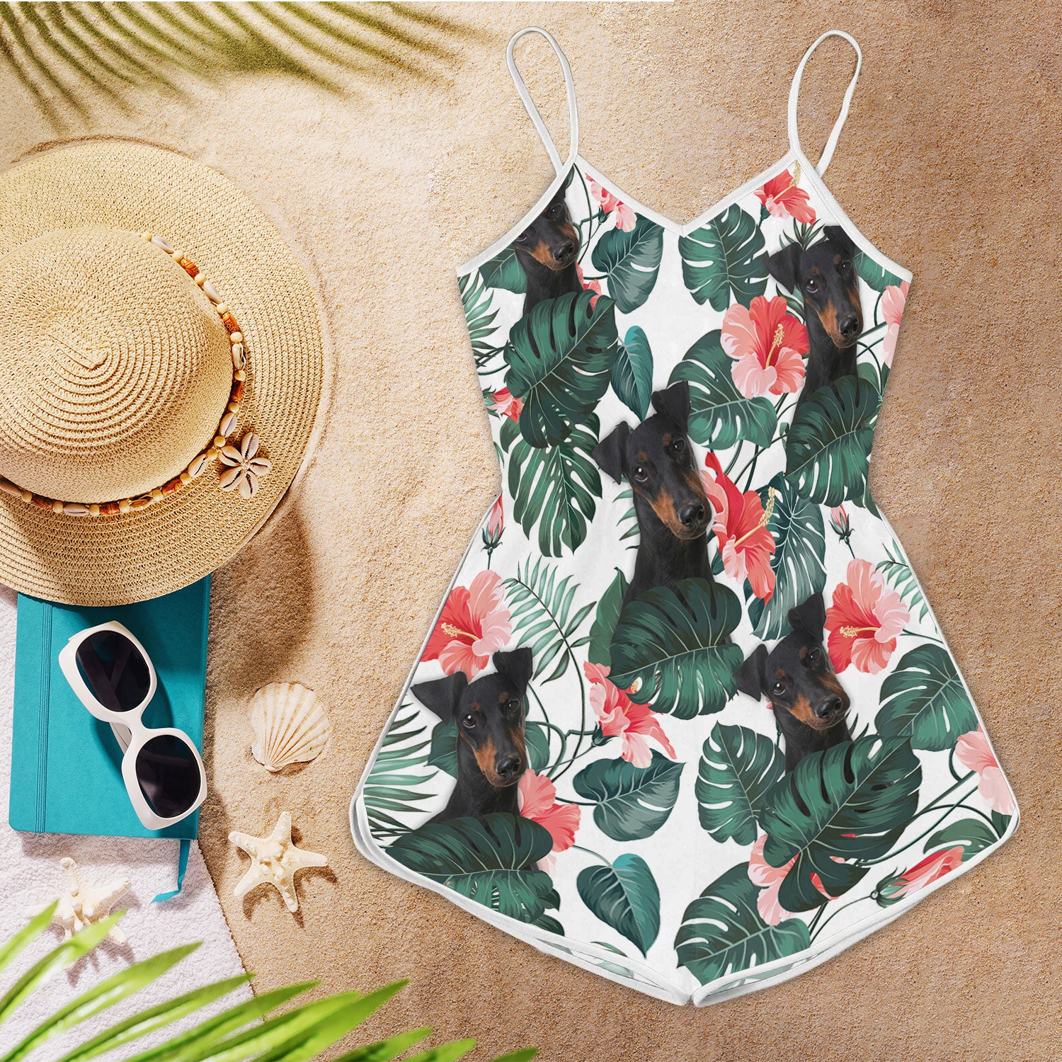 Manchester Terrier Pattern Sleeveless Romper