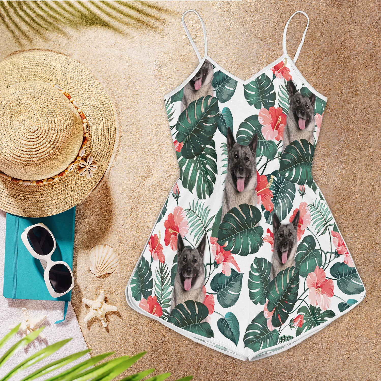 Norwegian Elkhound Pattern Sleeveless Romper