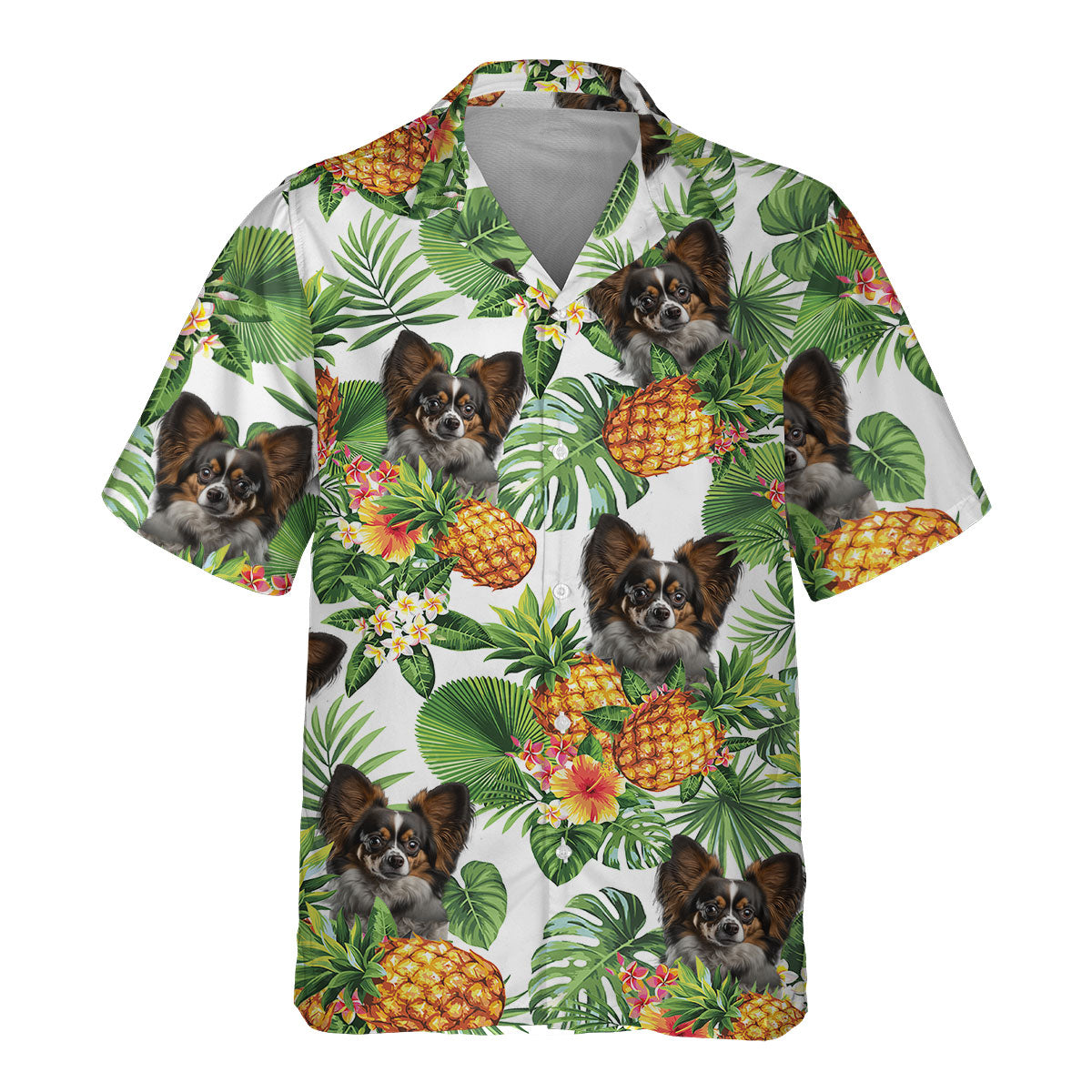 Papillon Dog AI - Tropical Pattern Hawaiian Shirt