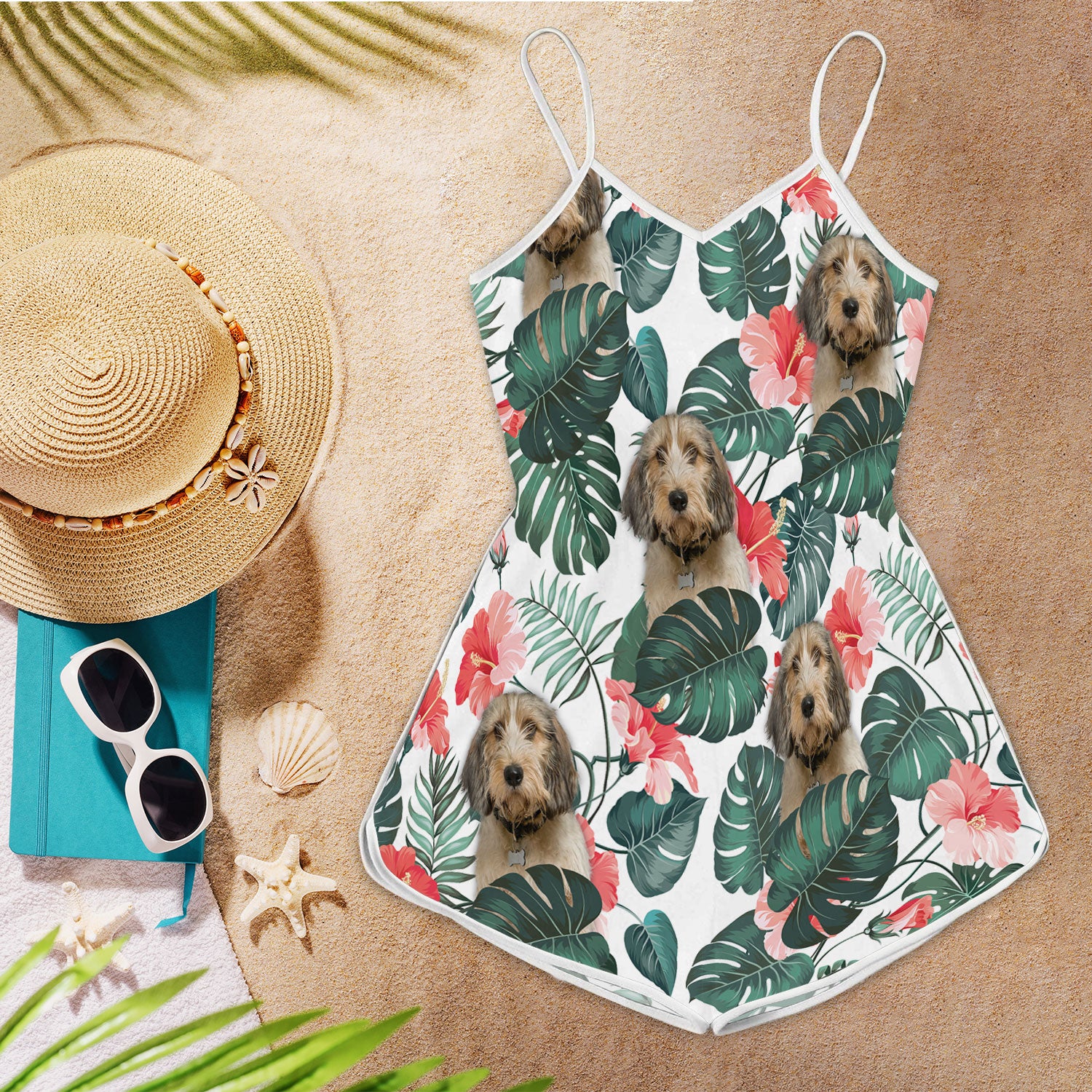 Petit Basset Griffon Vendeen Pattern Sleeveless Romper