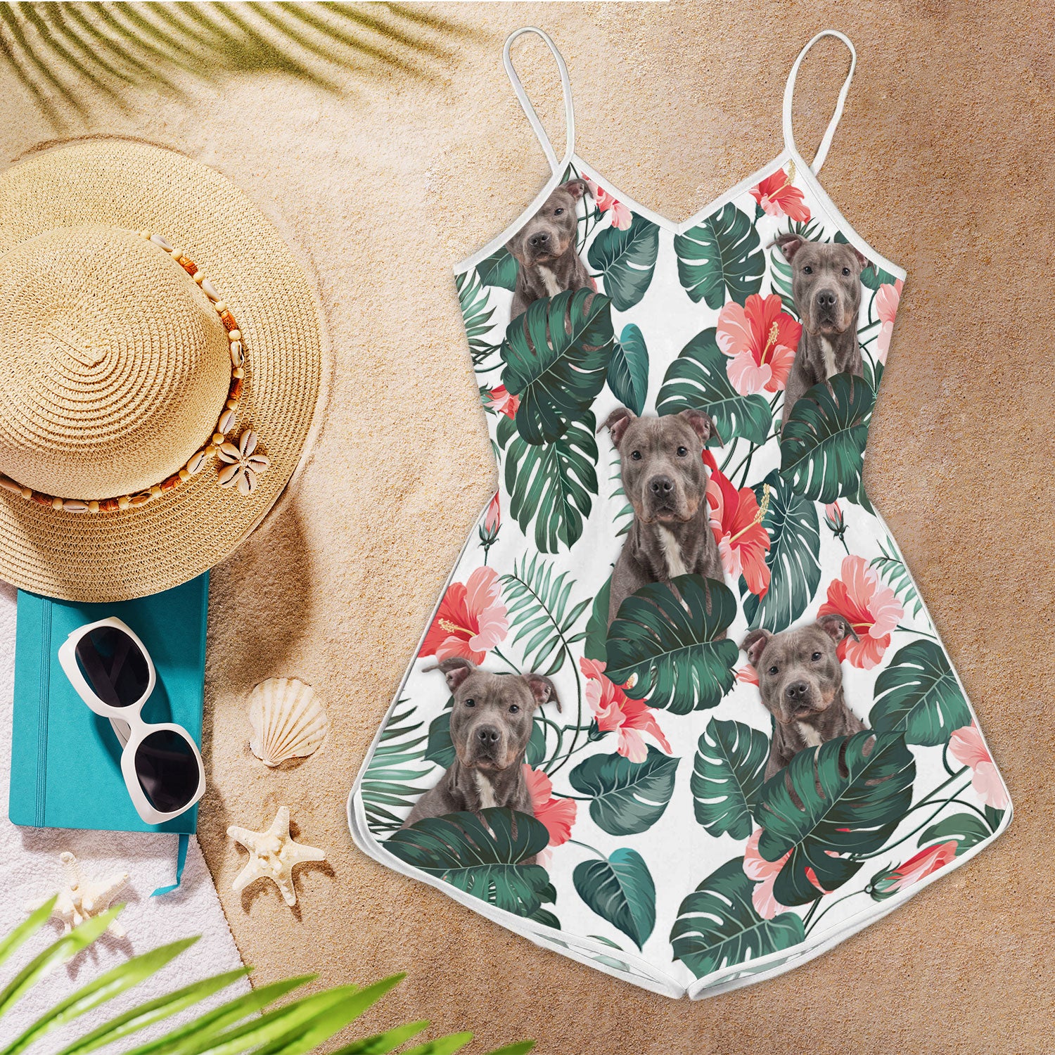 Pitbull Pattern Sleeveless Romper