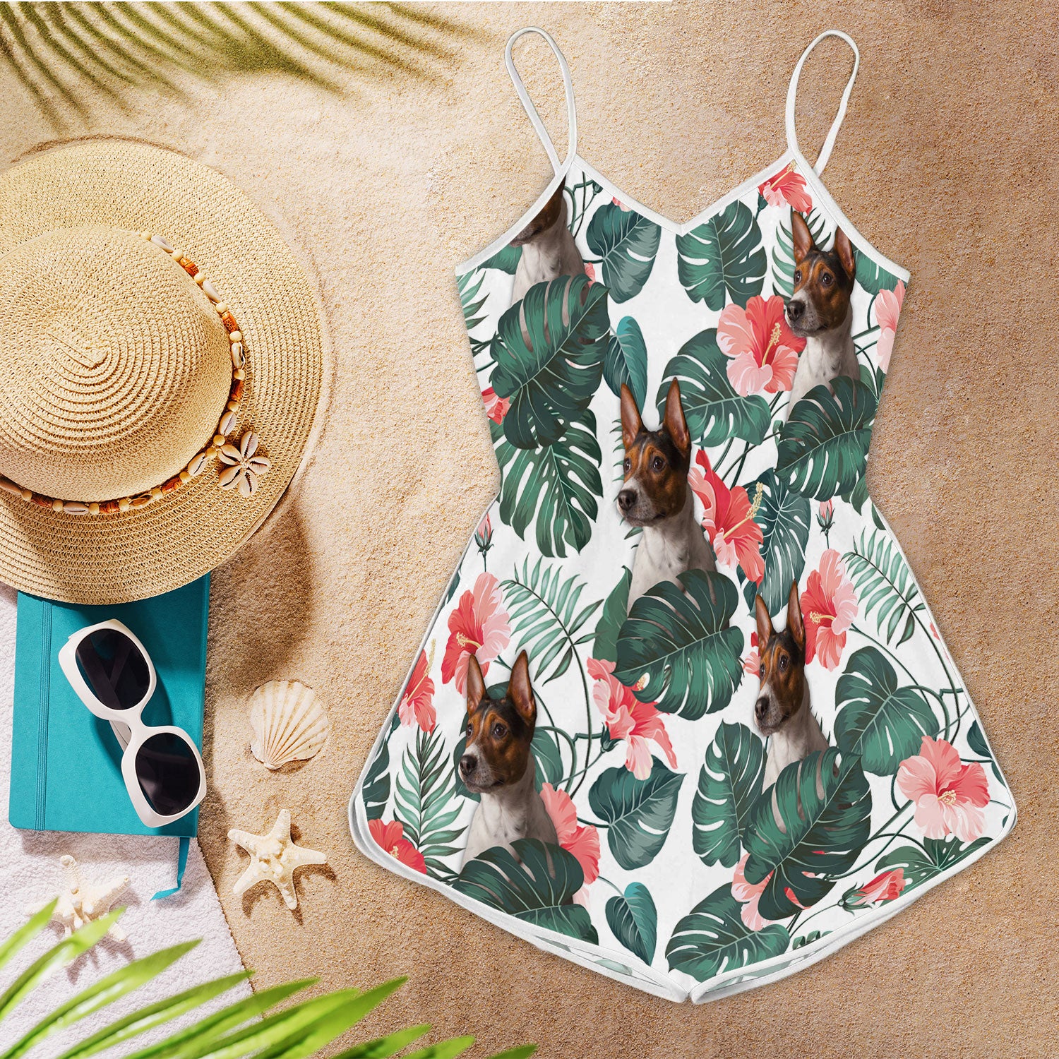 Rat Terrier Dog Pattern Sleeveless Romper