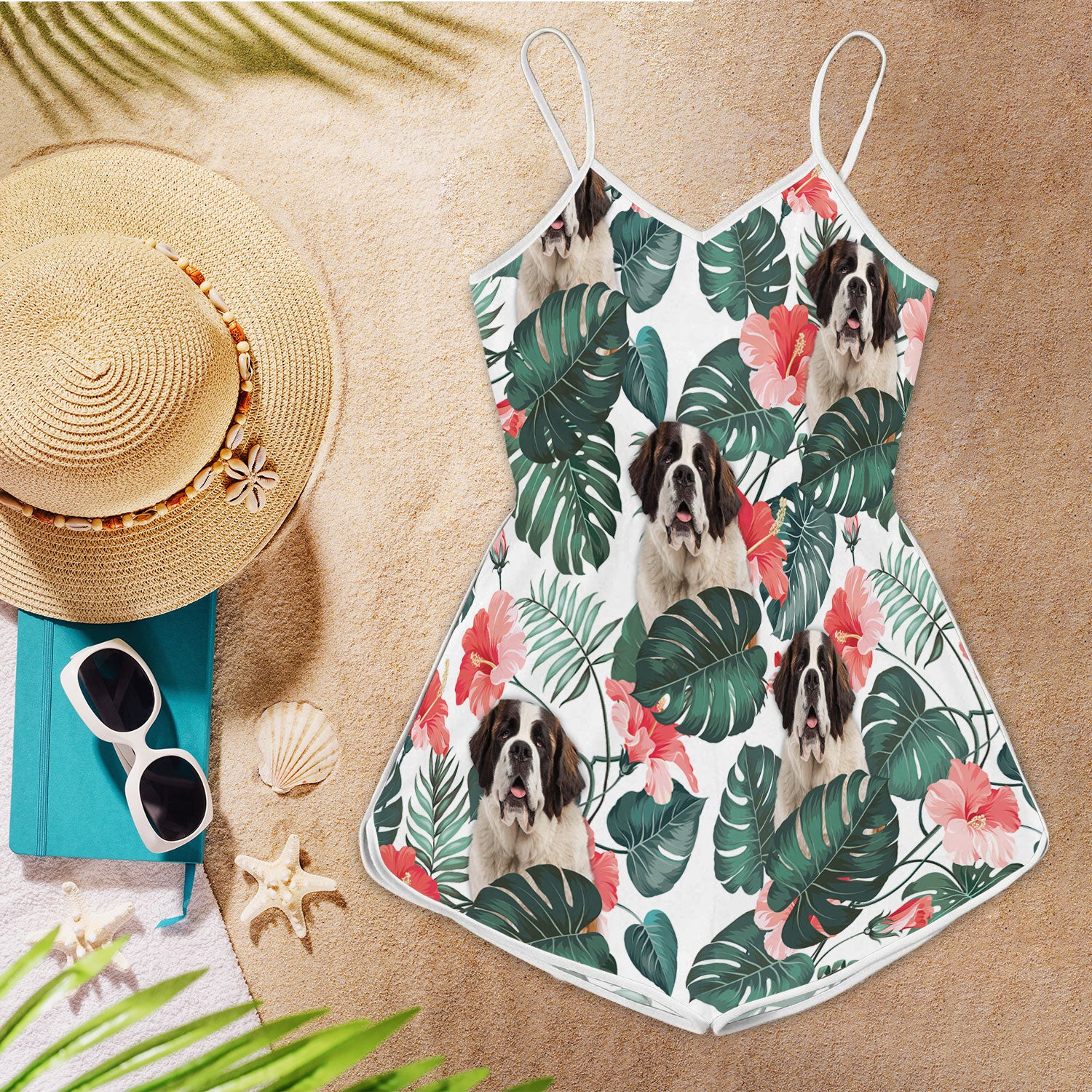 Saint Bernard Pattern Sleeveless Romper