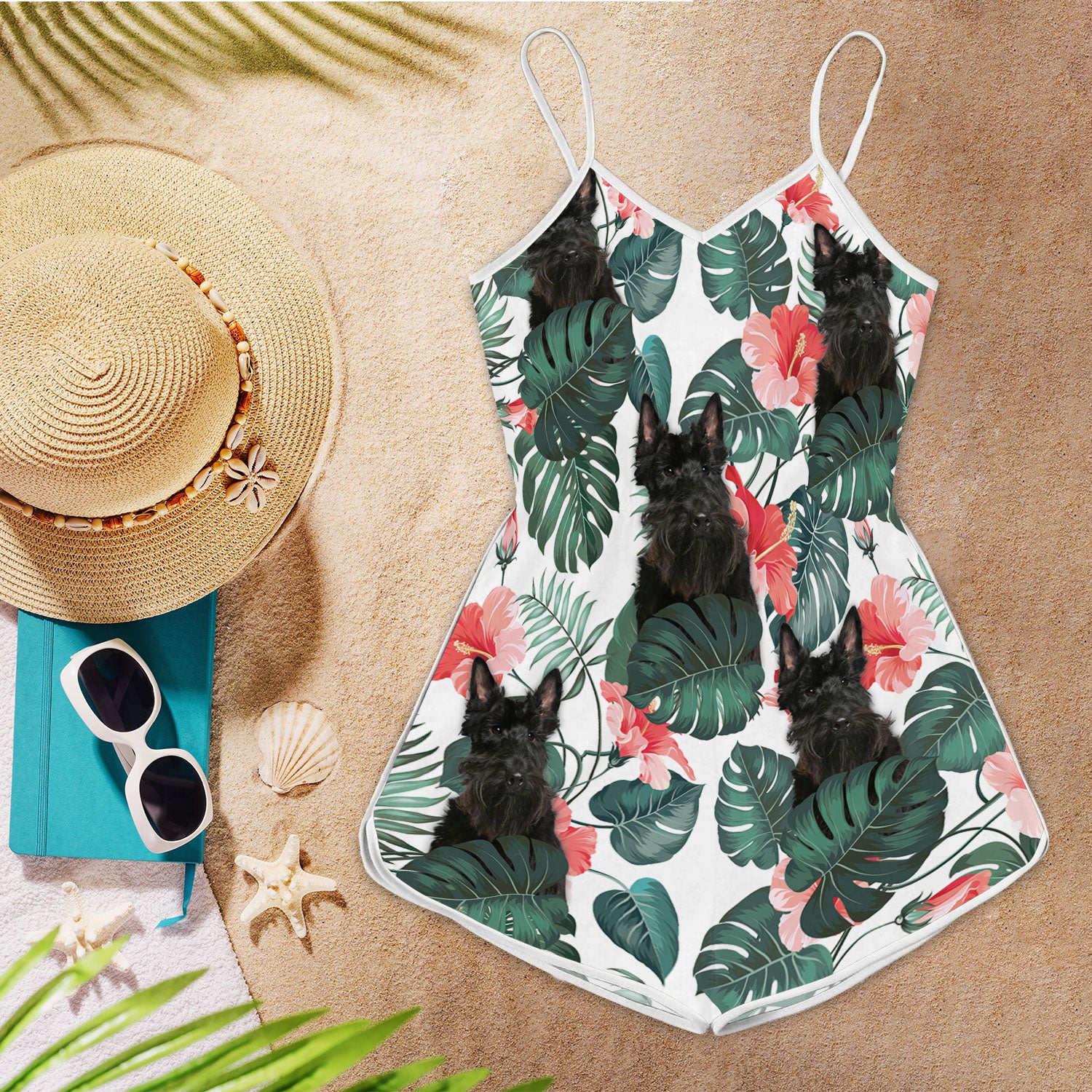 Scottish Terrier Pattern Sleeveless Romper