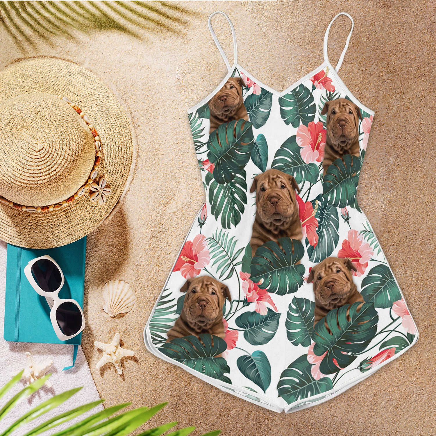 Shar Pei Pattern Sleeveless Romper