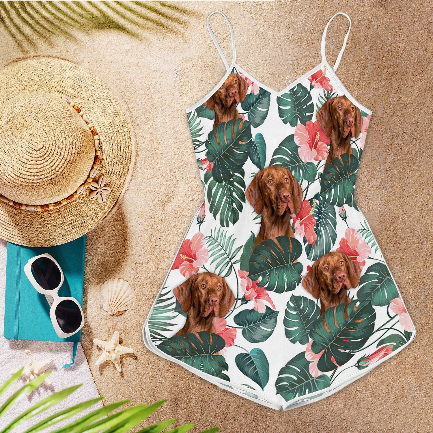 Vizsla Tropical Pattern Sleeveless Romper