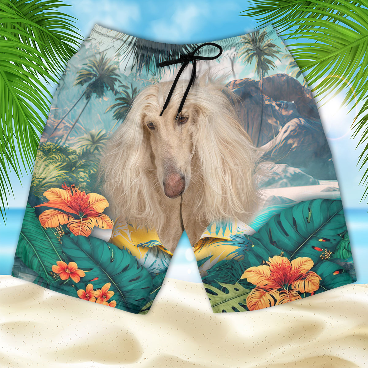 Afghan Hound - 3D Men's Beach Short