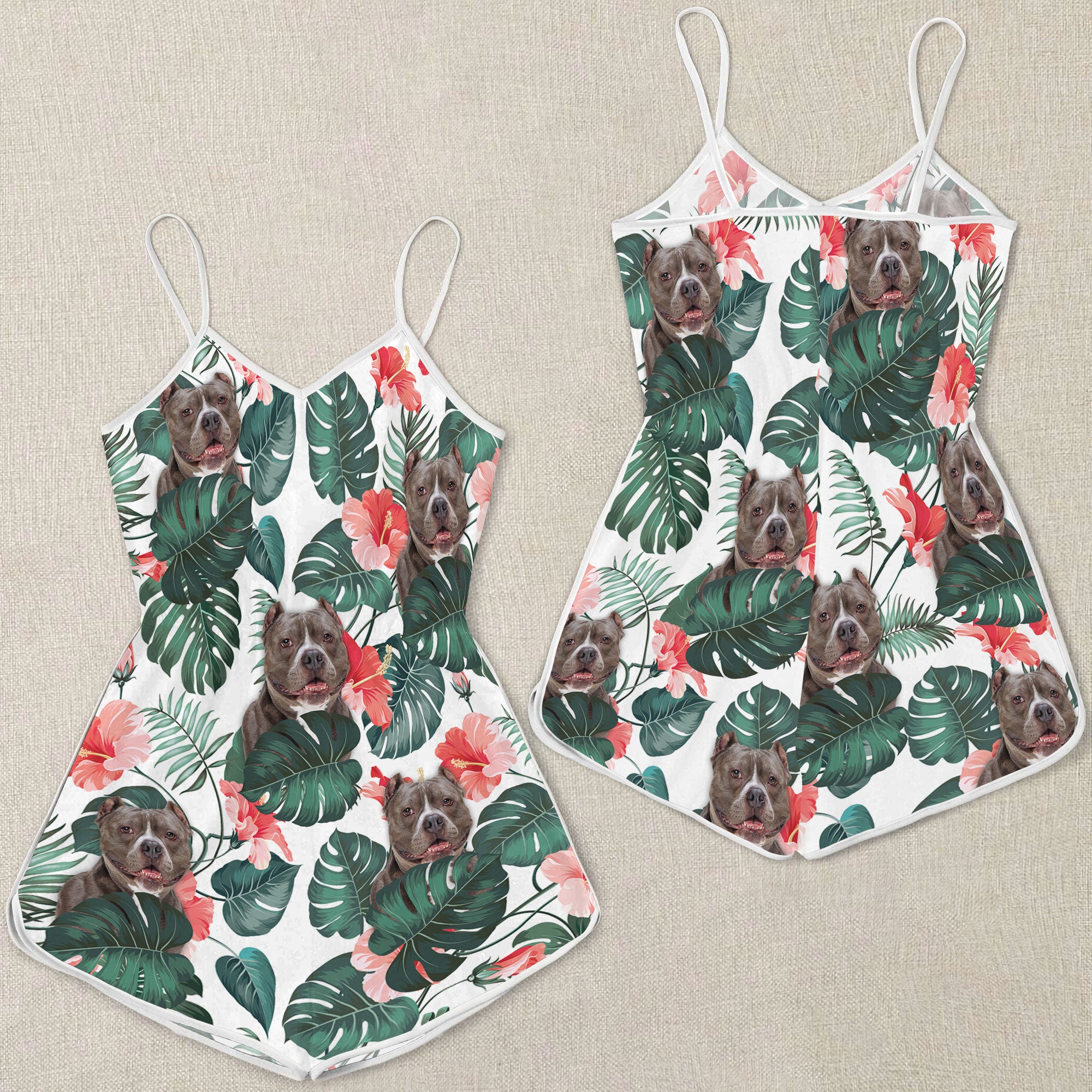American Bully Tropical Pattern Sleeveless Romper
