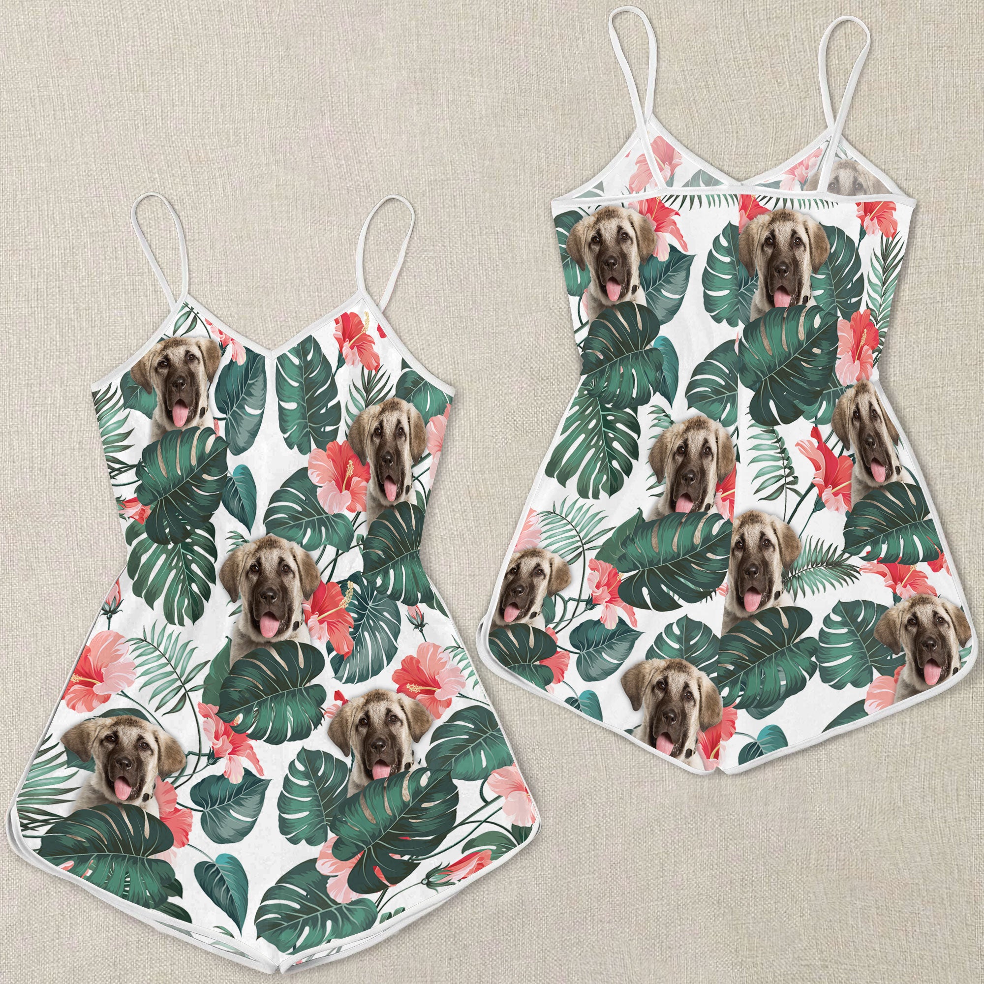 Anatolian Shepherd Tropical Pattern Sleeveless Romper
