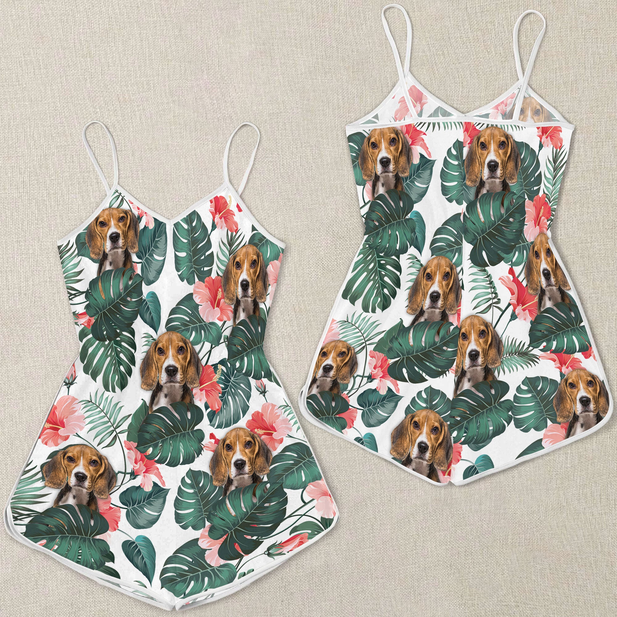 Beagle Tropical Pattern Sleeveless Romper