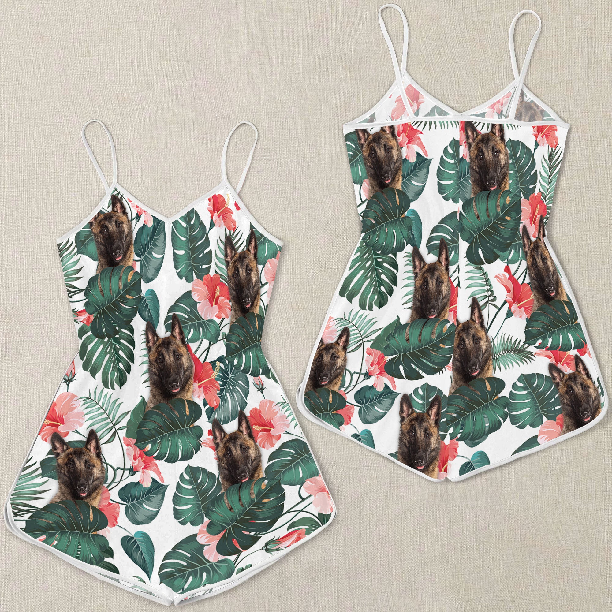 Belgain Malinois Tropical Pattern Sleeveless Romper