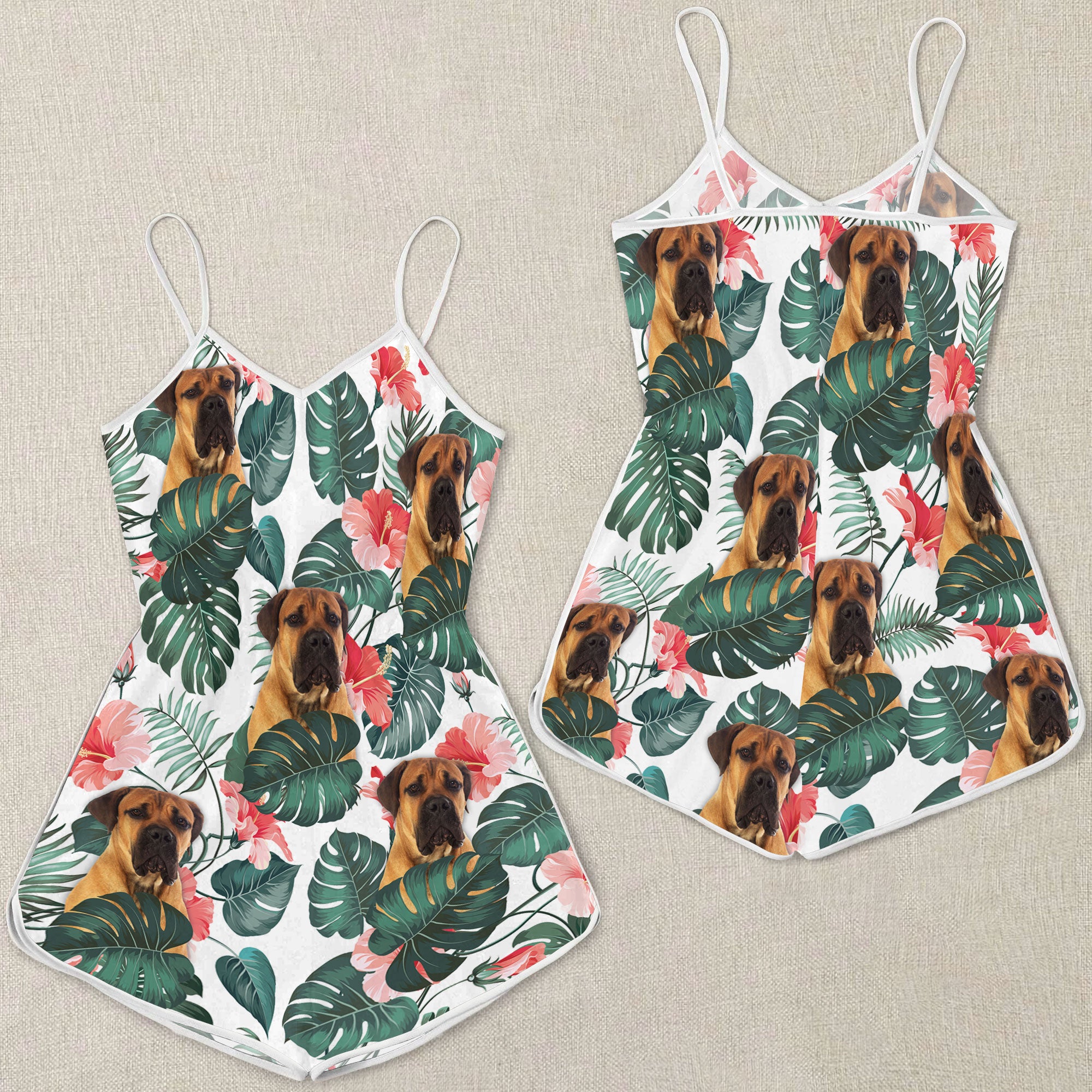 Boerboel Tropical Pattern Sleeveless Romper